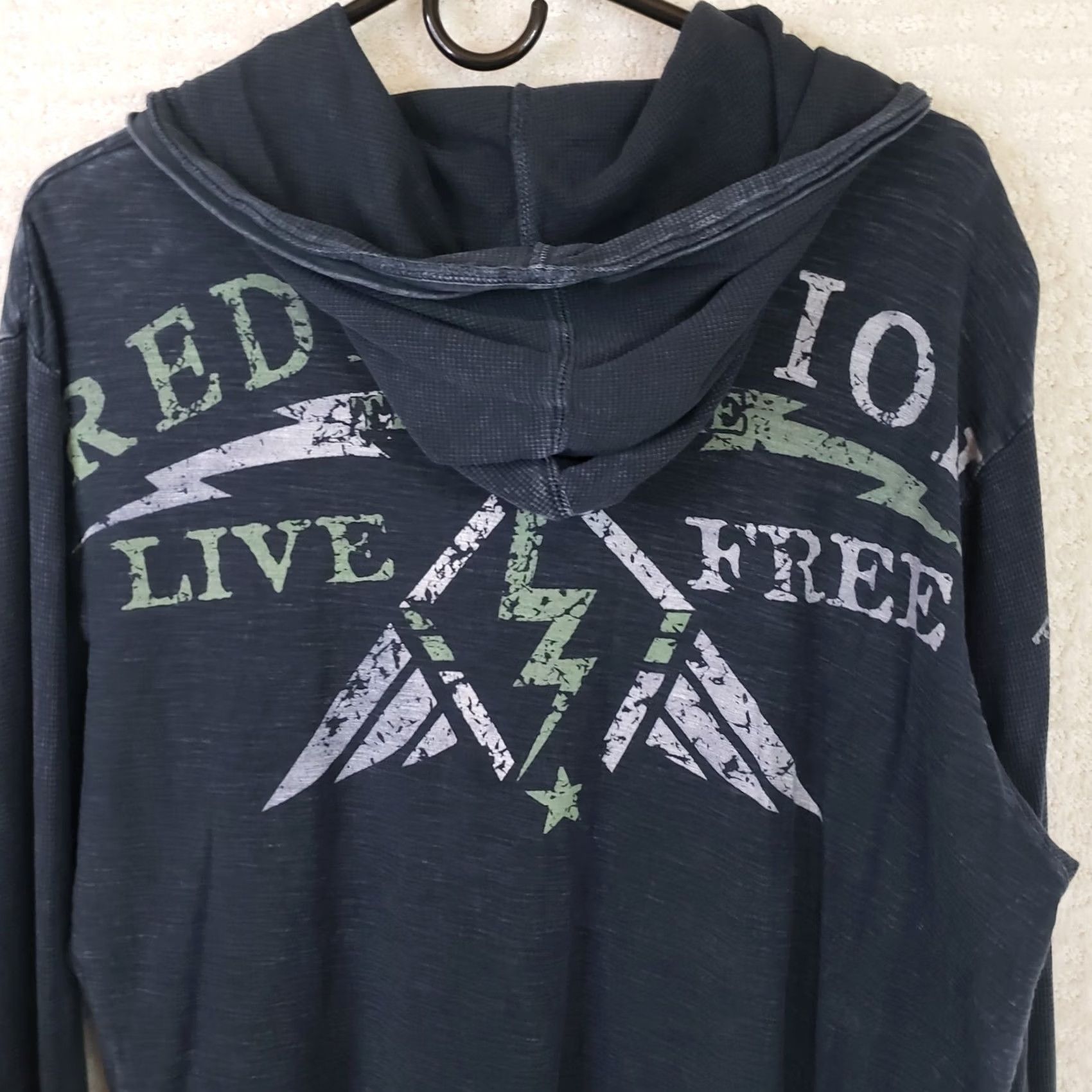 Vintage Raw State Premium Hooded Henley Tee Mens L Black Graphic Print USA Shirt Size US L / EU 52-54 / 3 - 7 Thumbnail