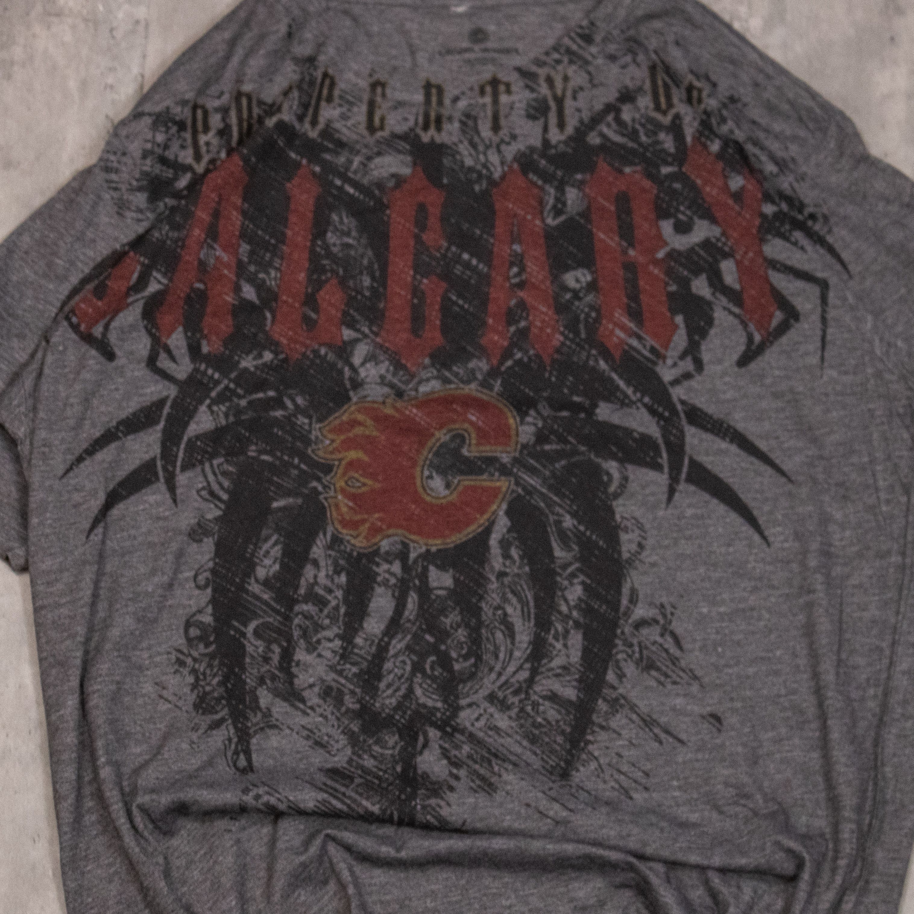 NHL Y2K 00's Affliction AOP Calgary Flames Grey T-Shirt Size US M / EU 48-50 / 2 - 3 Thumbnail