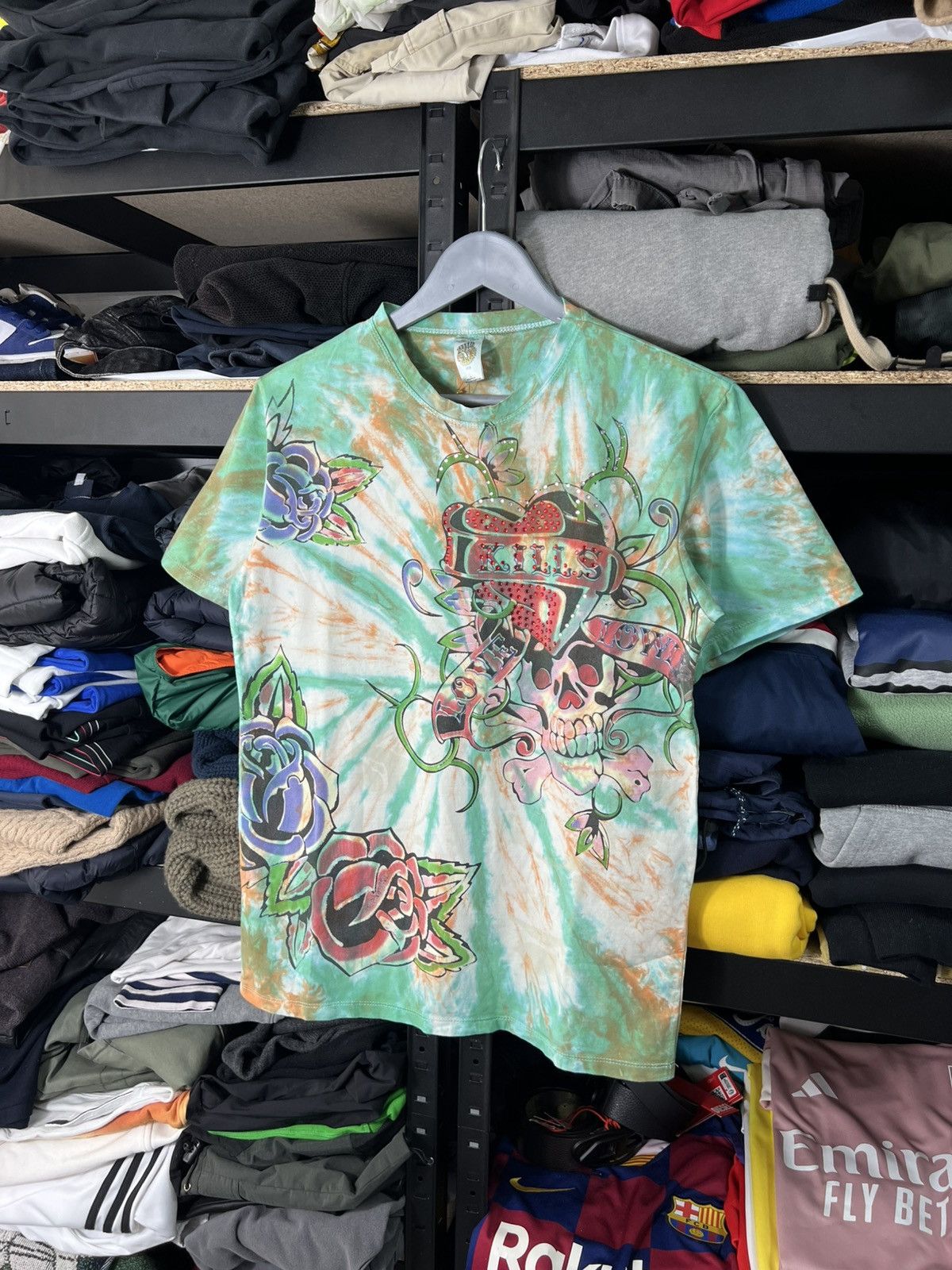 Ed Hardy Ed Hardy Love Kills Tie-Dye T-shirt Green/Orange Size L Size US L / EU 52-54 / 3 - 1 Thumbnail