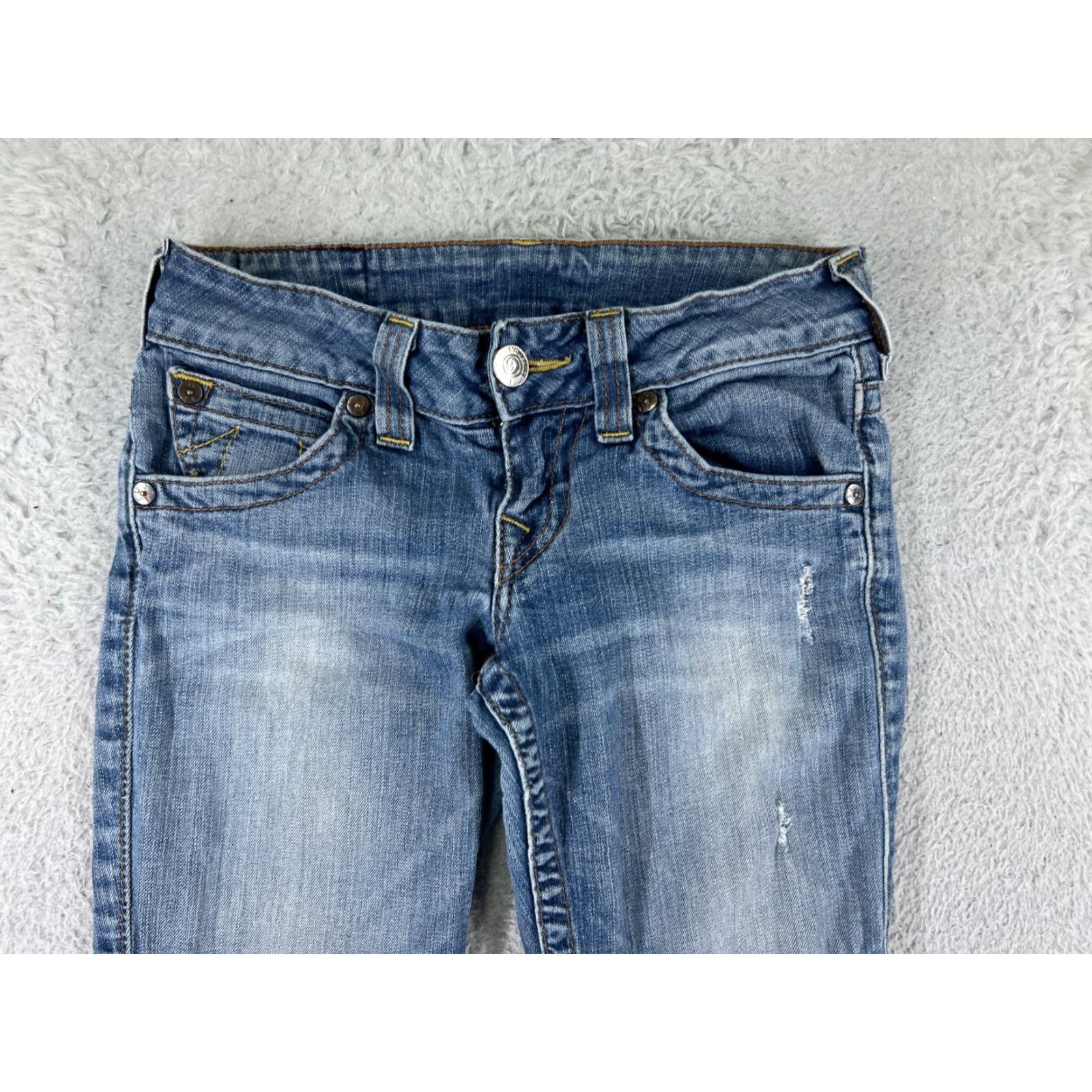 True Religion True Religion Jeans Women 25 Blue Denim Skinny Low 5-Pocket Design Distressed Embroidered Cotton Blend Size 42" / US 20 - 7 Thumbnail