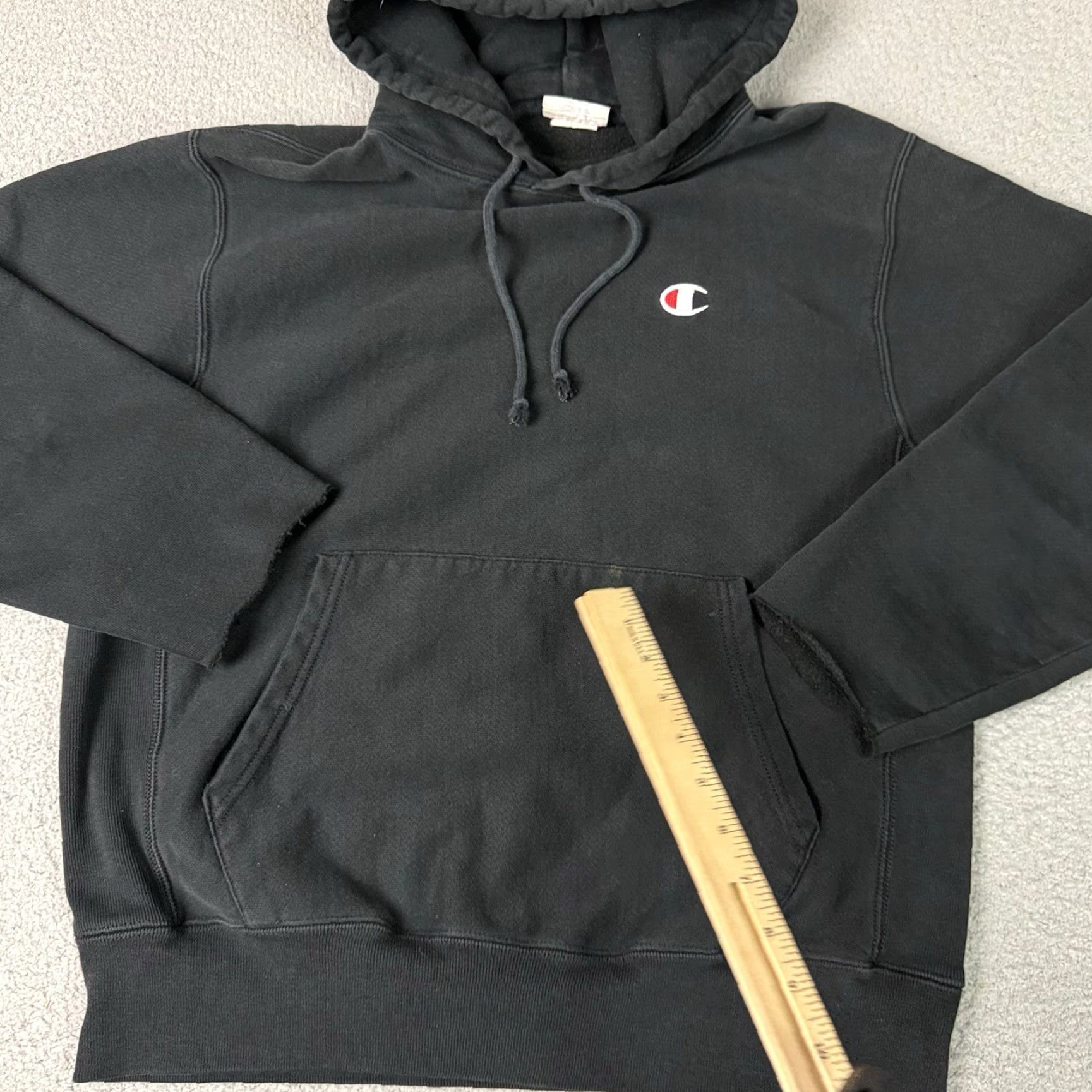 Champion VINTAGE Champion Hoodie Mens M Black Drawstring Pullover 90s Reversible Distressed Size US M / EU 48-50 / 2 - 7 Thumbnail