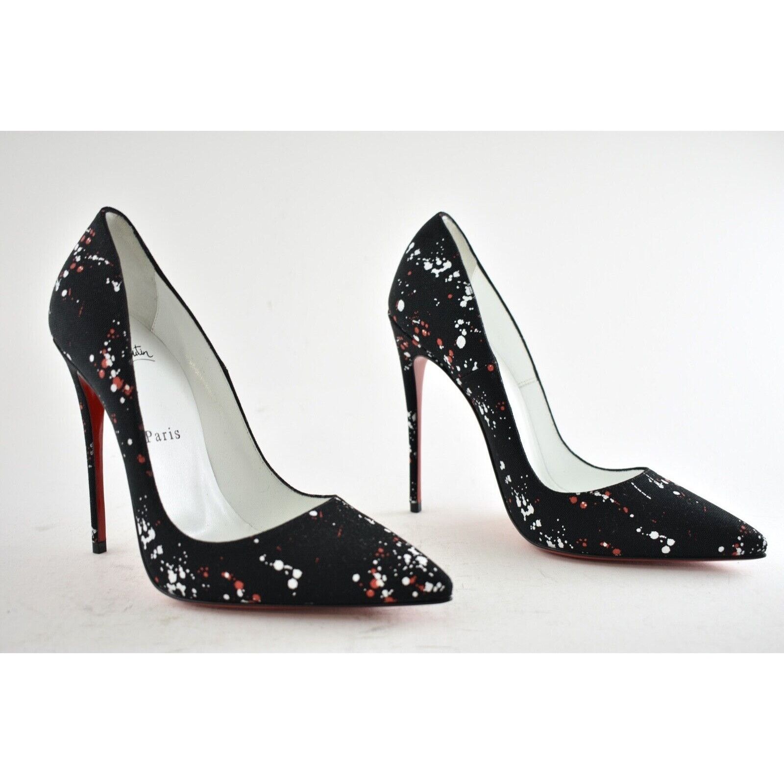 Christian Louboutin So Kate 120 Toile Splash Black Red White Heel Pump 39 Size US 9 / IT 39 - 4 Thumbnail
