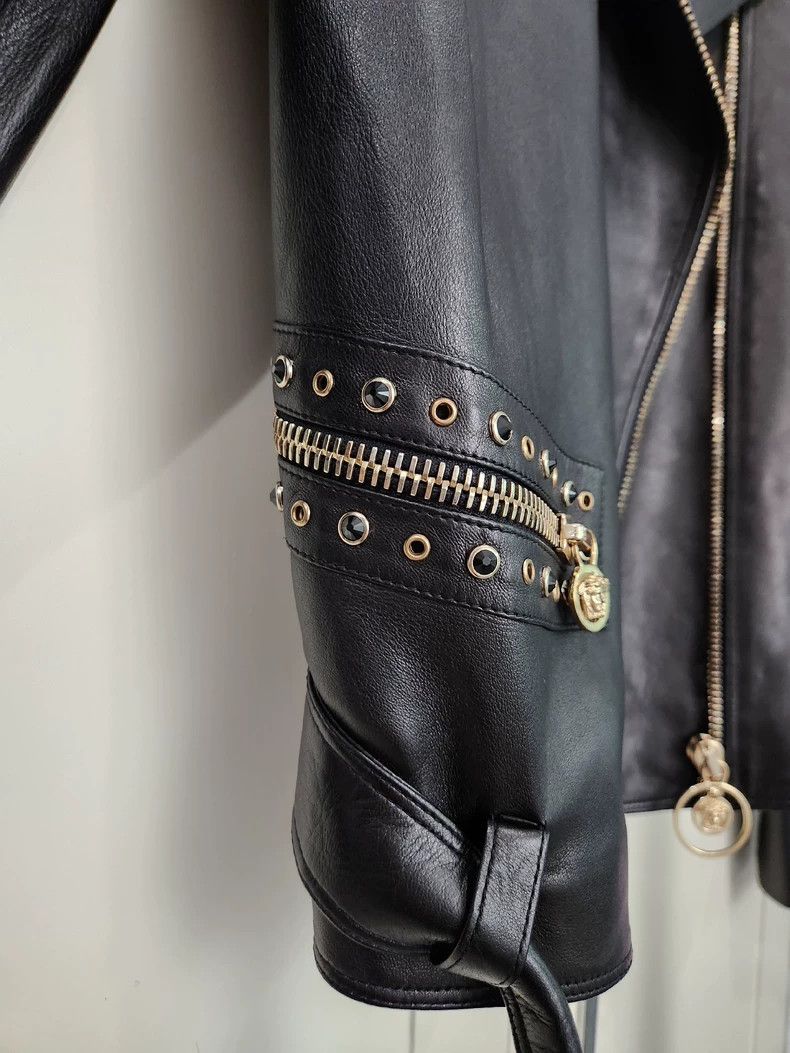 Versace Versace Black asymmetrical willow studded zip leather jack Size M / US 6-8 / IT 42-44 - 5 Thumbnail
