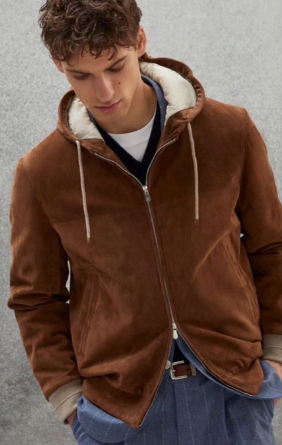 Brunello Cucinelli o1w1db10924 Leather Jacket in Medium Beige Size US XXL / EU 58 / 5 - 2 Thumbnail