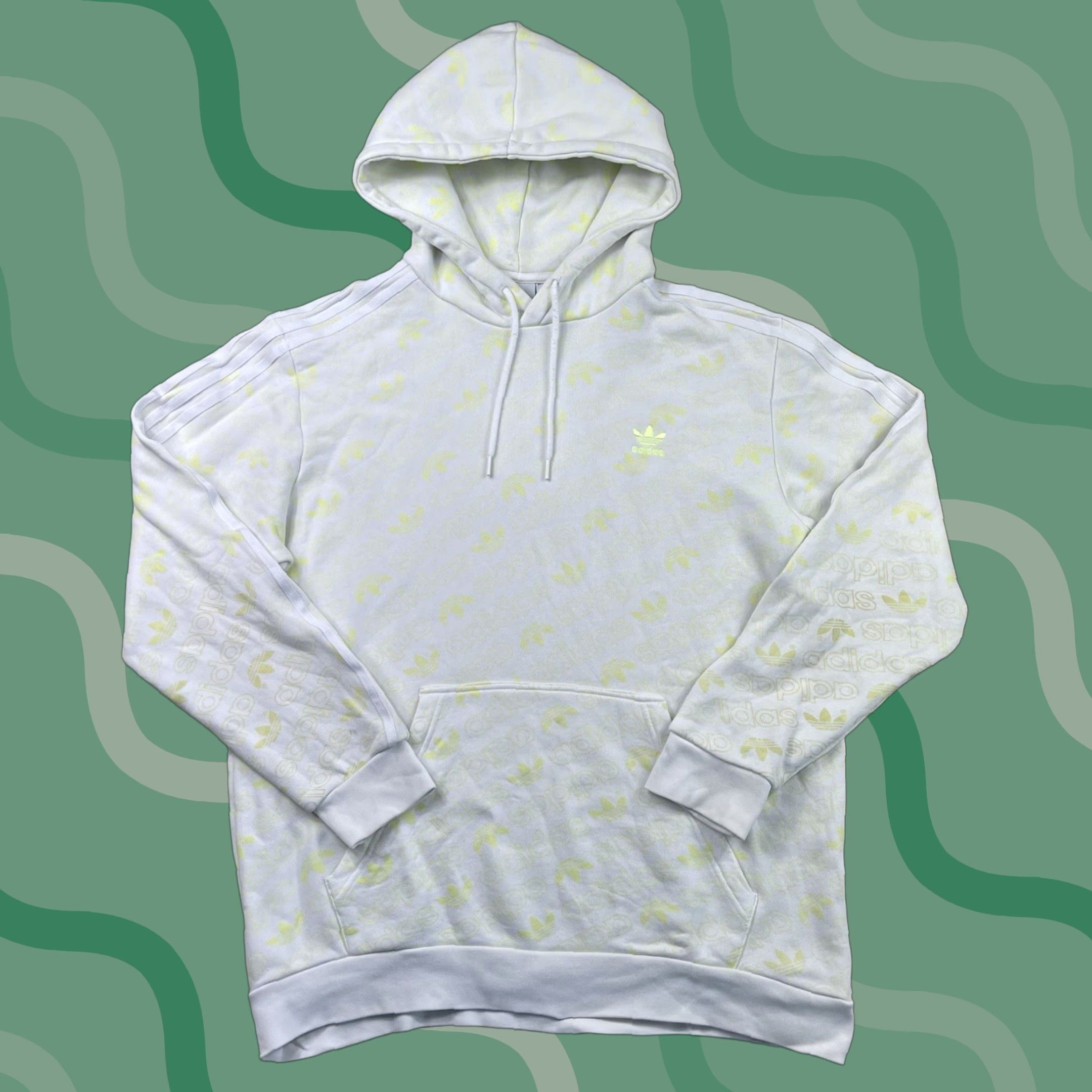 Adidas Adidas White Hoodie XL Mens Sweatshirt Trefoil All Over Logo Track Pullover Hood Size US XL / EU 56 / 4 - 1 Thumbnail