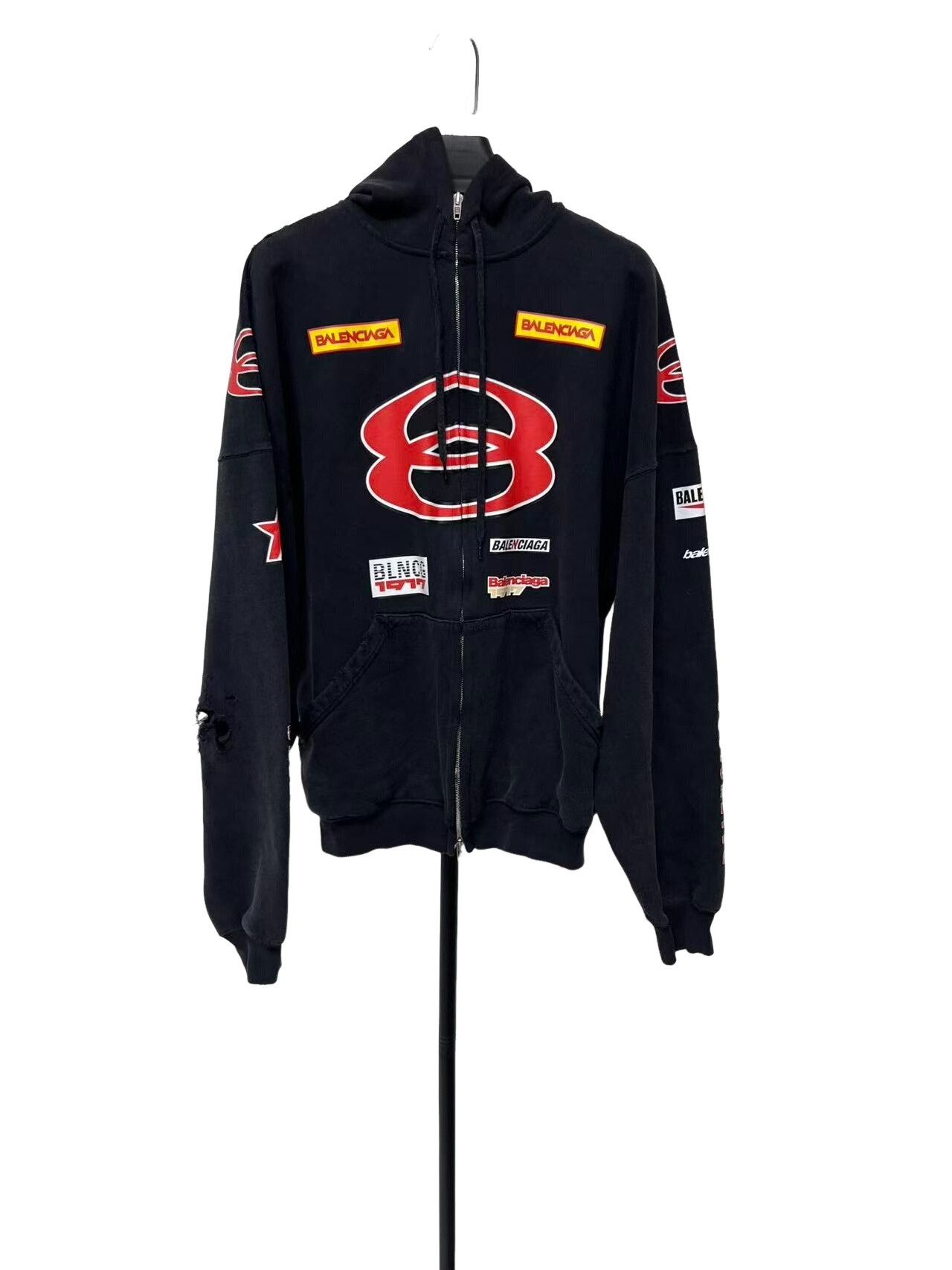 Balenciaga Balenciaga Multi-Logo Patch Zip-Up Hoodie Size 1 Size US S / EU 44-46 / 1 - 1 Thumbnail