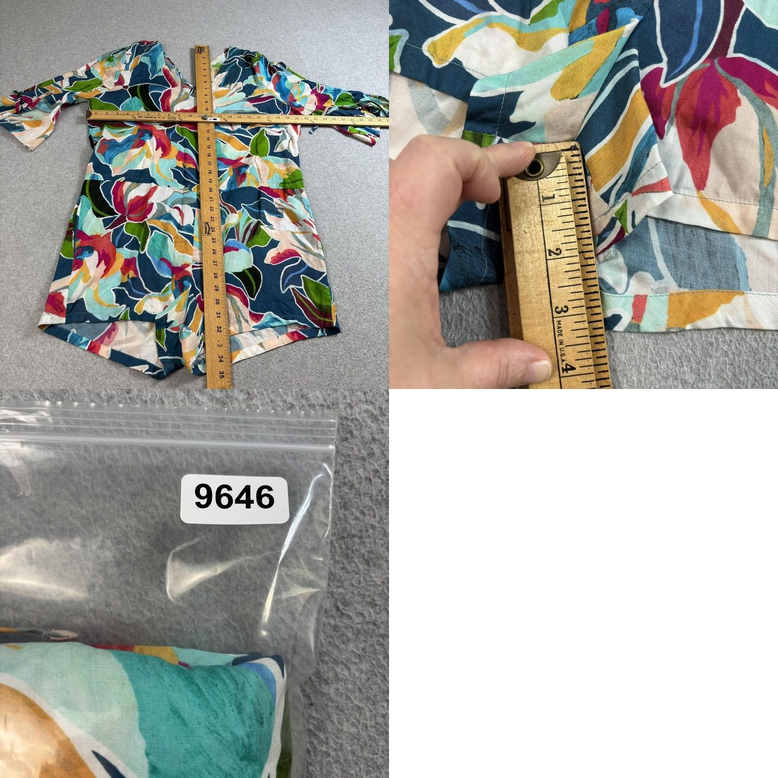 Vintage La Blanca Swim Cover-Up Romper Womens Medium Multi Floral Tie Sleeve Pockets Size 32" / US 10 / IT 46 - 8 Thumbnail