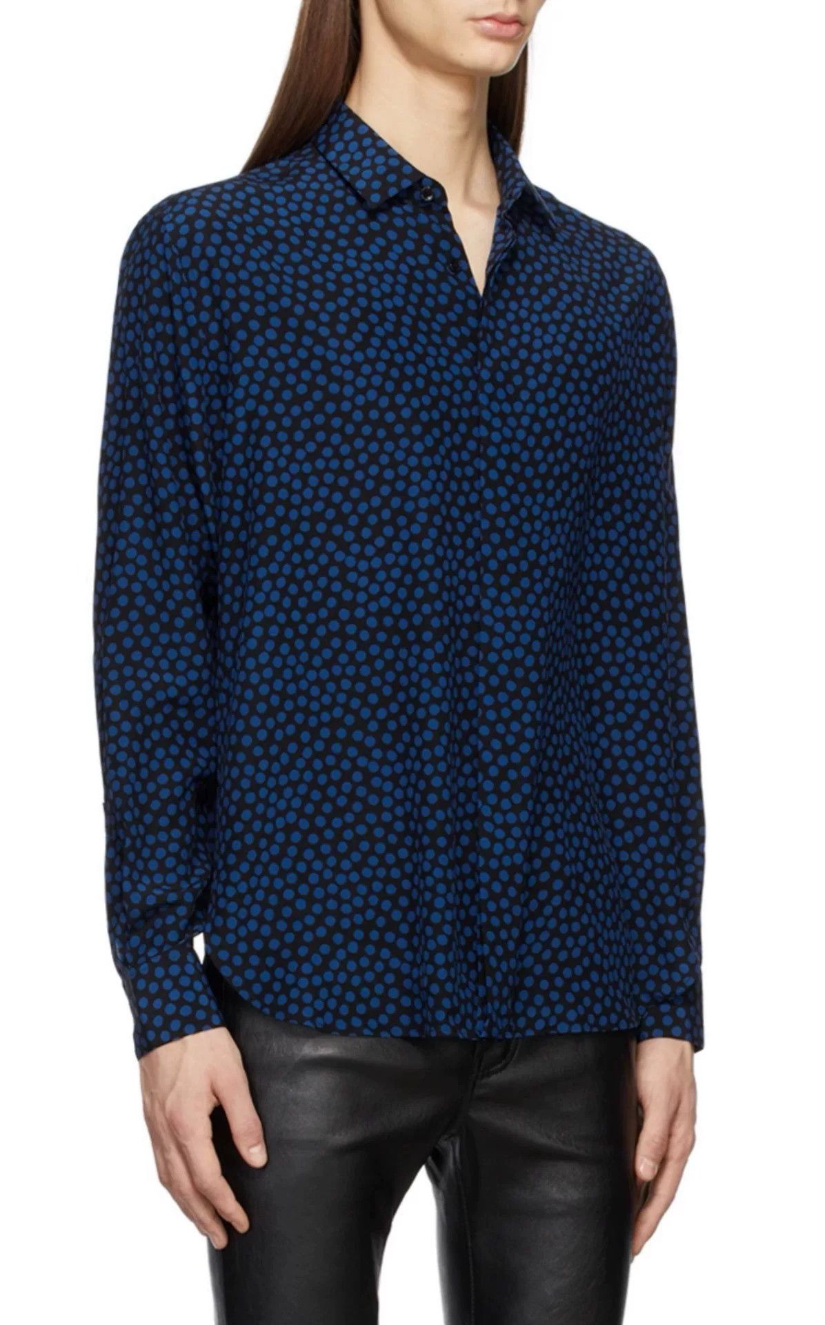 Saint Laurent Paris Saint Laurent Blue Polka Dot Silk Shirt Size US XXL / EU 58 / 5 - 1 Thumbnail