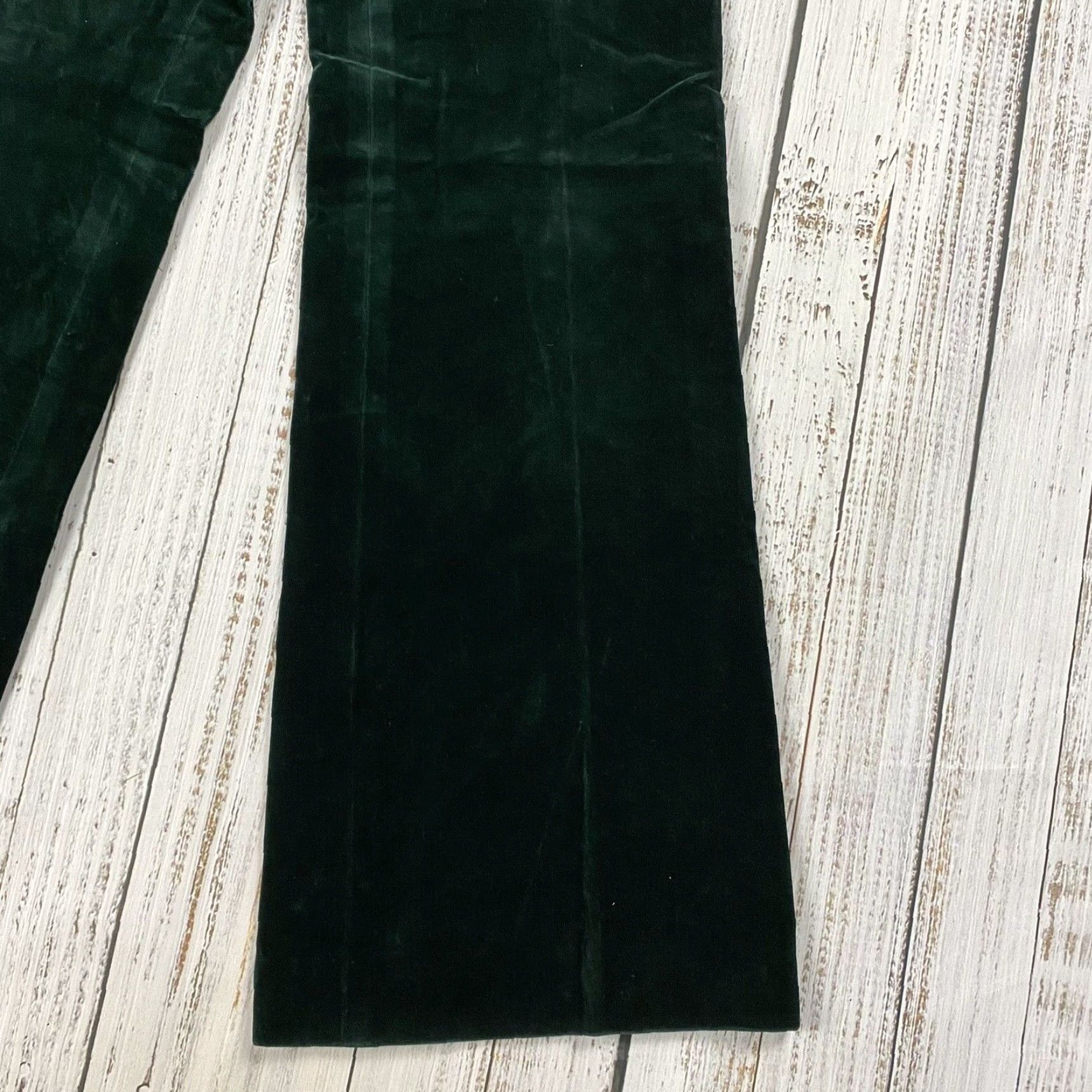 Vintage VINTAGE 1970s T.JONES Velour High Rise Zip Bell Bottom Pants Women’s 29x31 Forest Green Hippy Boho Size 29" - 4 Thumbnail