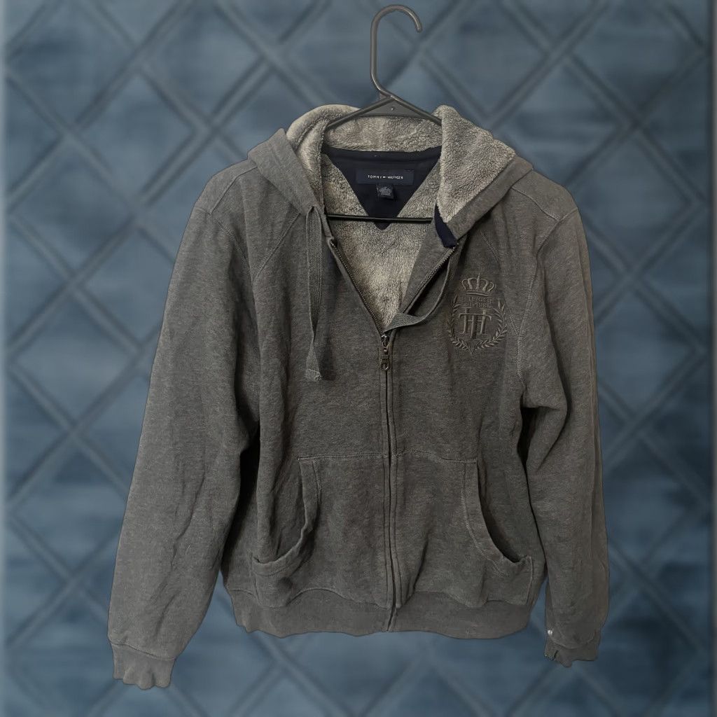 Tommy Hilfiger Tommy Hilfiger Hoodie Womens S Gray Full Zip Faux Fur Sherpa Lined Activewear Size S / US 4 / IT 40 - 1 Thumbnail