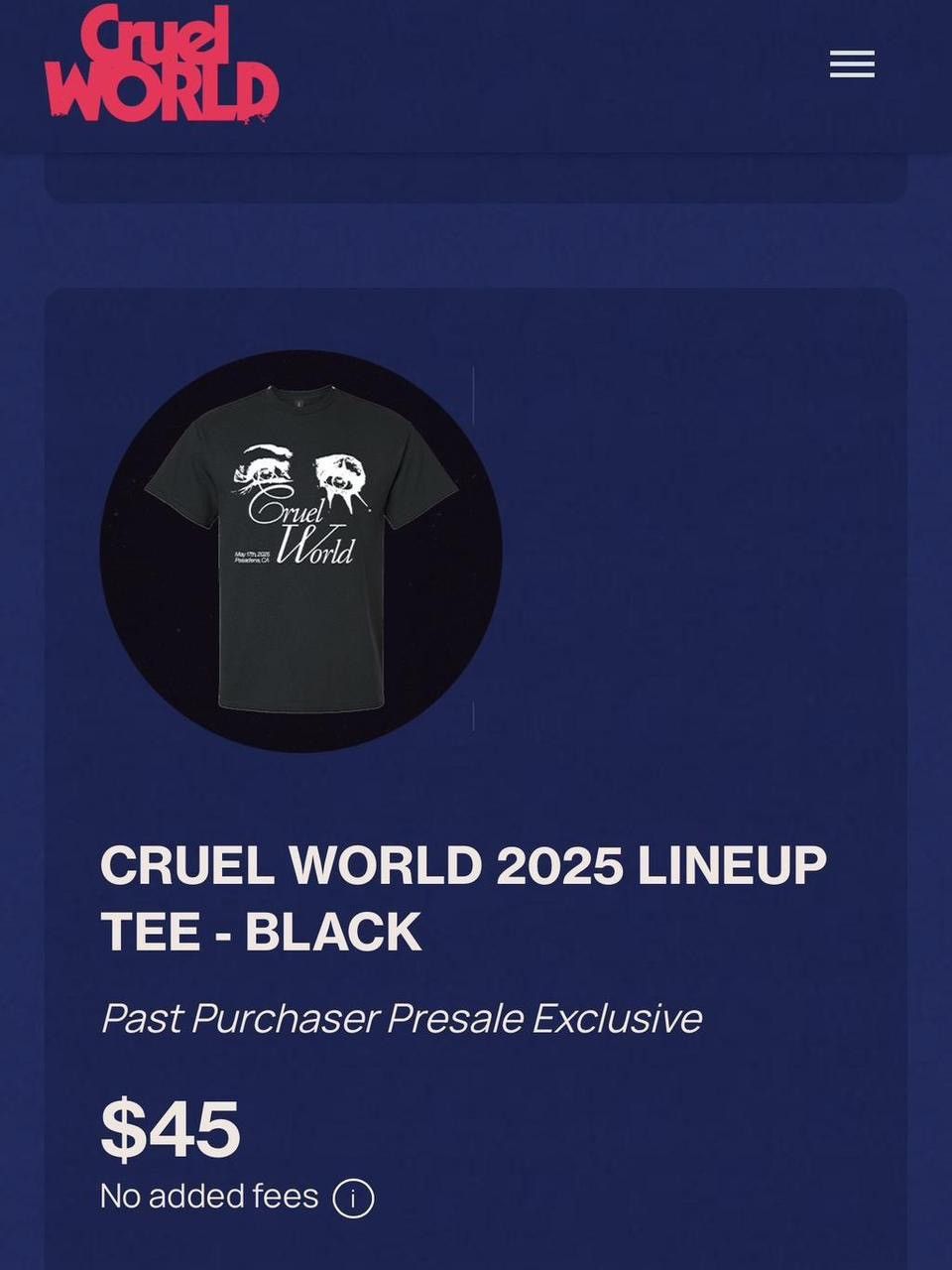 Other Exclusive presale CRUEL WORLD 2025 Lineup T-Shirt Size US M / EU 48-50 / 2 - 6 Thumbnail