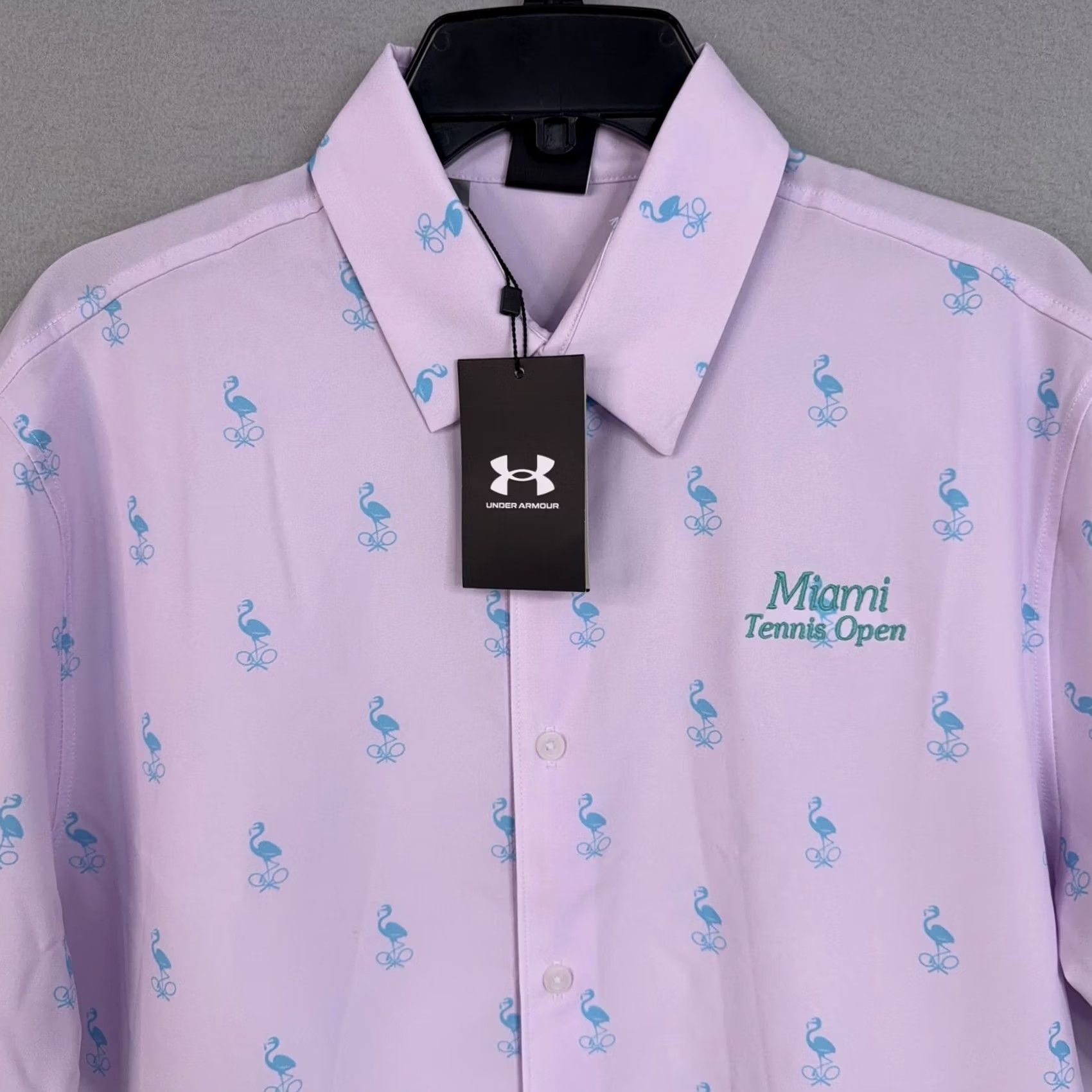Under Armour Miami Tennis Open Shirt Men Large Purple Flamingo Under Armour Graphic Sport - Mens Size US L / EU 52-54 / 3 - 2 Thumbnail