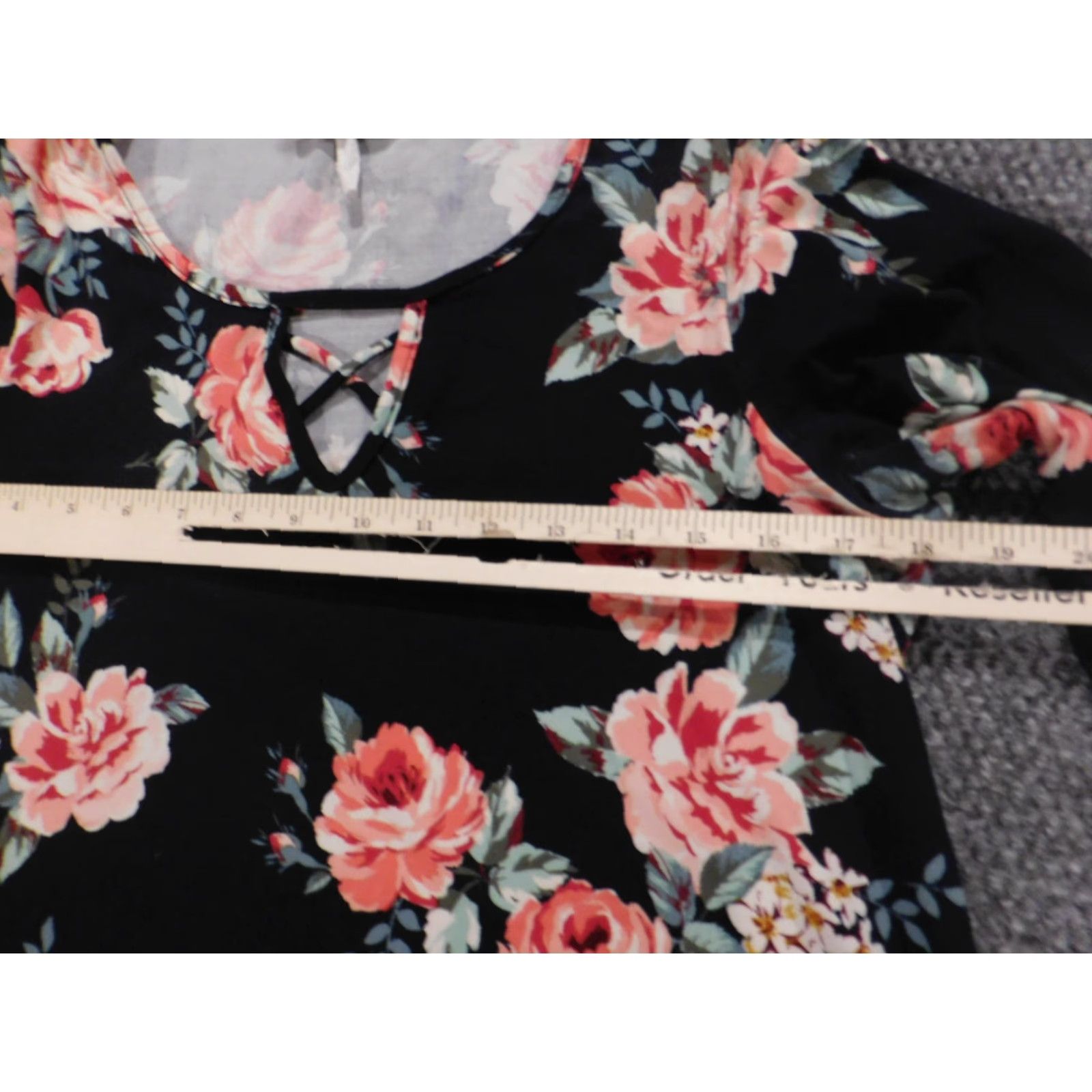 Vintage Rue Juju Womens Blouse Shirt Regular Medium Black Floral Stretch Crew Neck Long Sleeve Casual Zipper timeless Classic Vector: none (avoid adding). Size M / US 6-8 / IT 42-44 - 6 Thumbnail