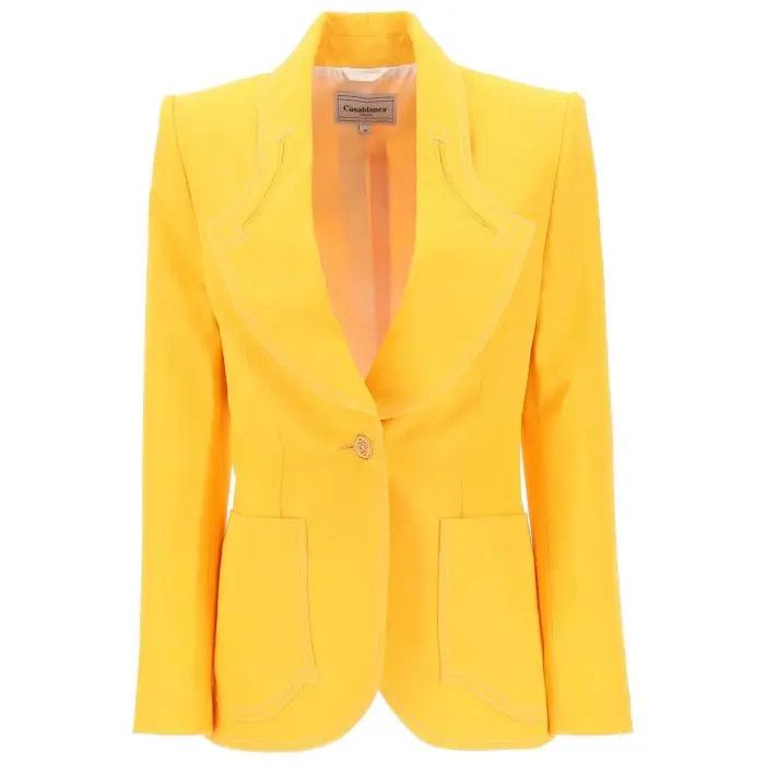 image of Casablanca O1S22I1N0424 Silk Blend Breasted Blazer In White, Women's (Size XS)