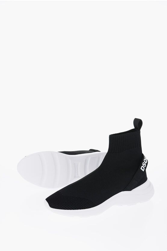 image of Dsquared2 Pull On Socks Fly High Top Sneakers With Embossed Logo in Black, Women's (Size 8)