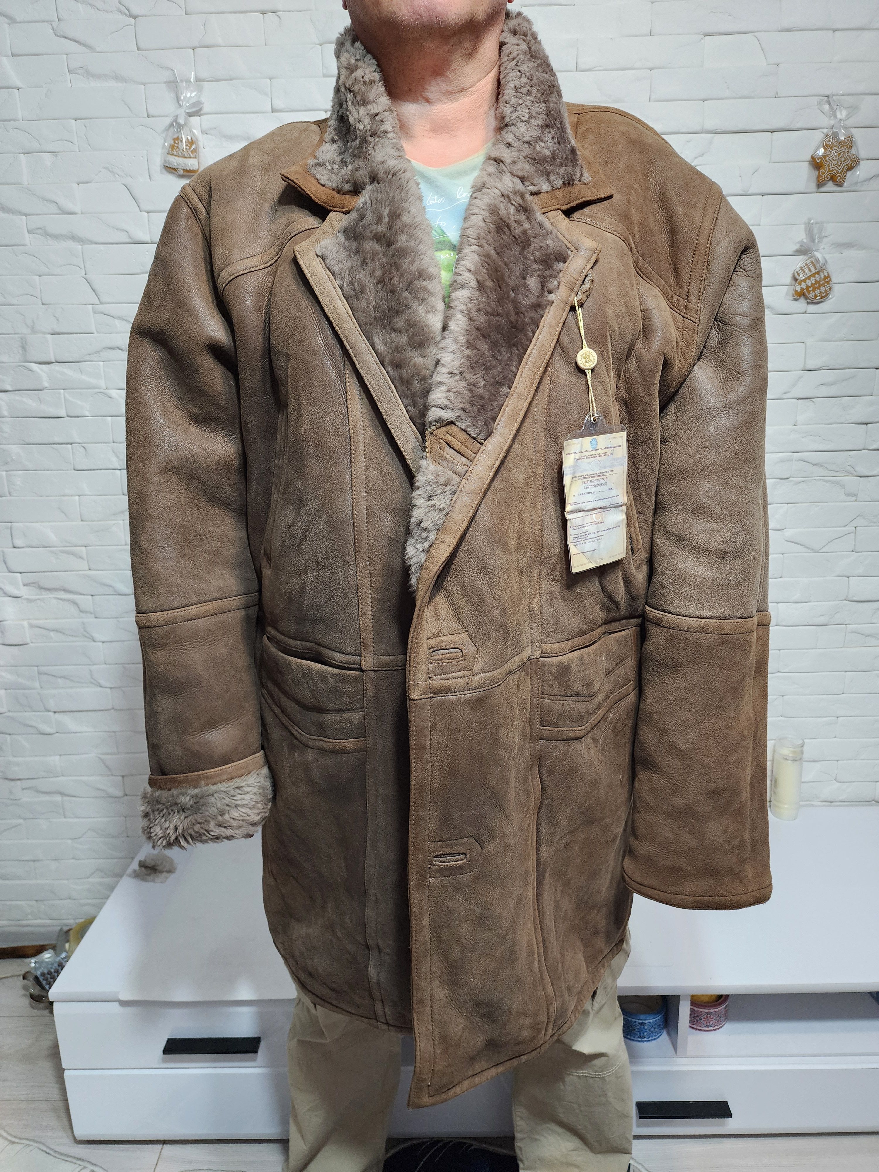 Furla Men's Brown Sheepskin Coat: Genuine Fur, Button Closure Size US XXL / EU 58 / 5 - 1 Thumbnail