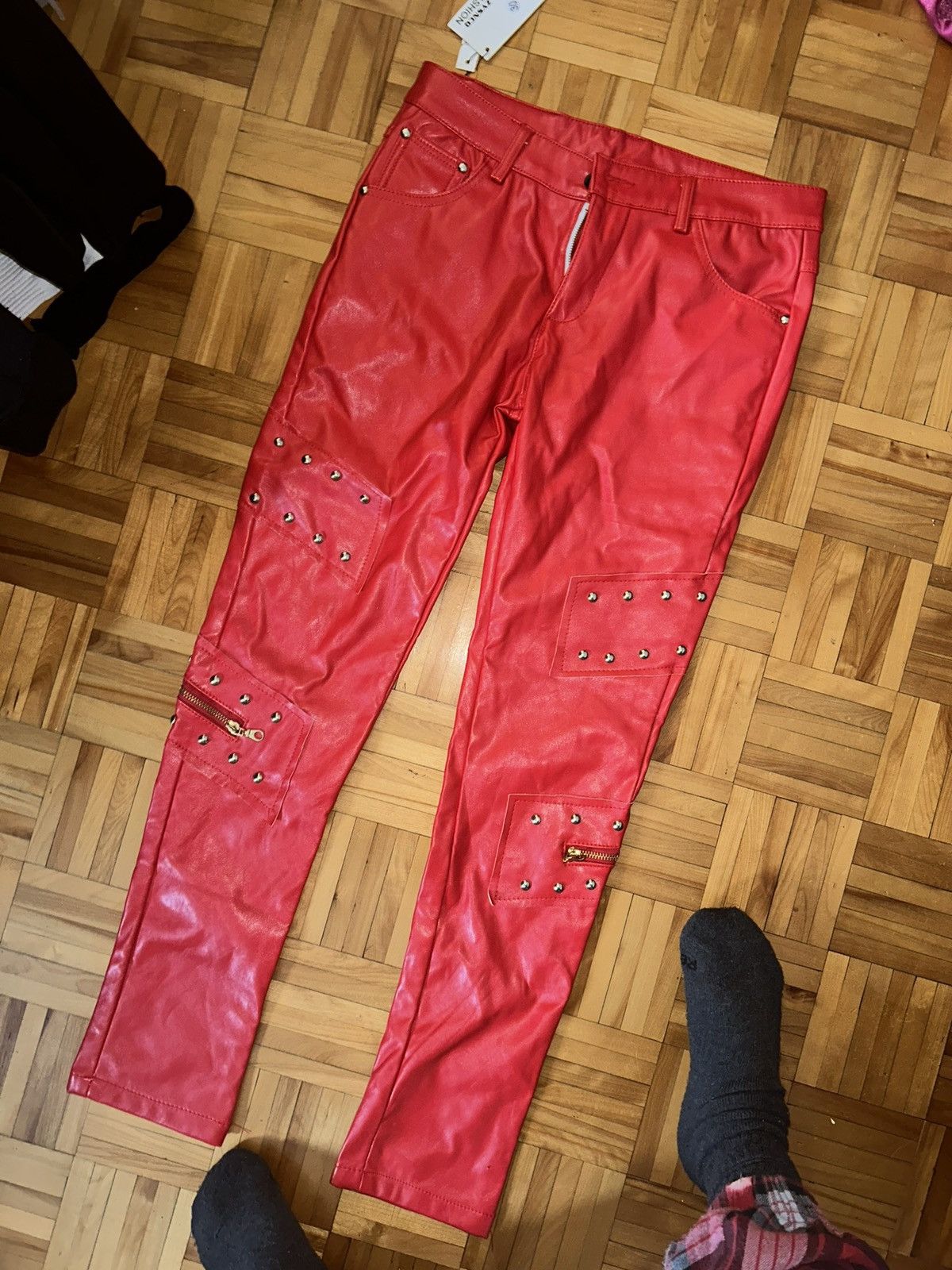 Japanese Brand Faux leather red pants Size US 31 - 3 Thumbnail