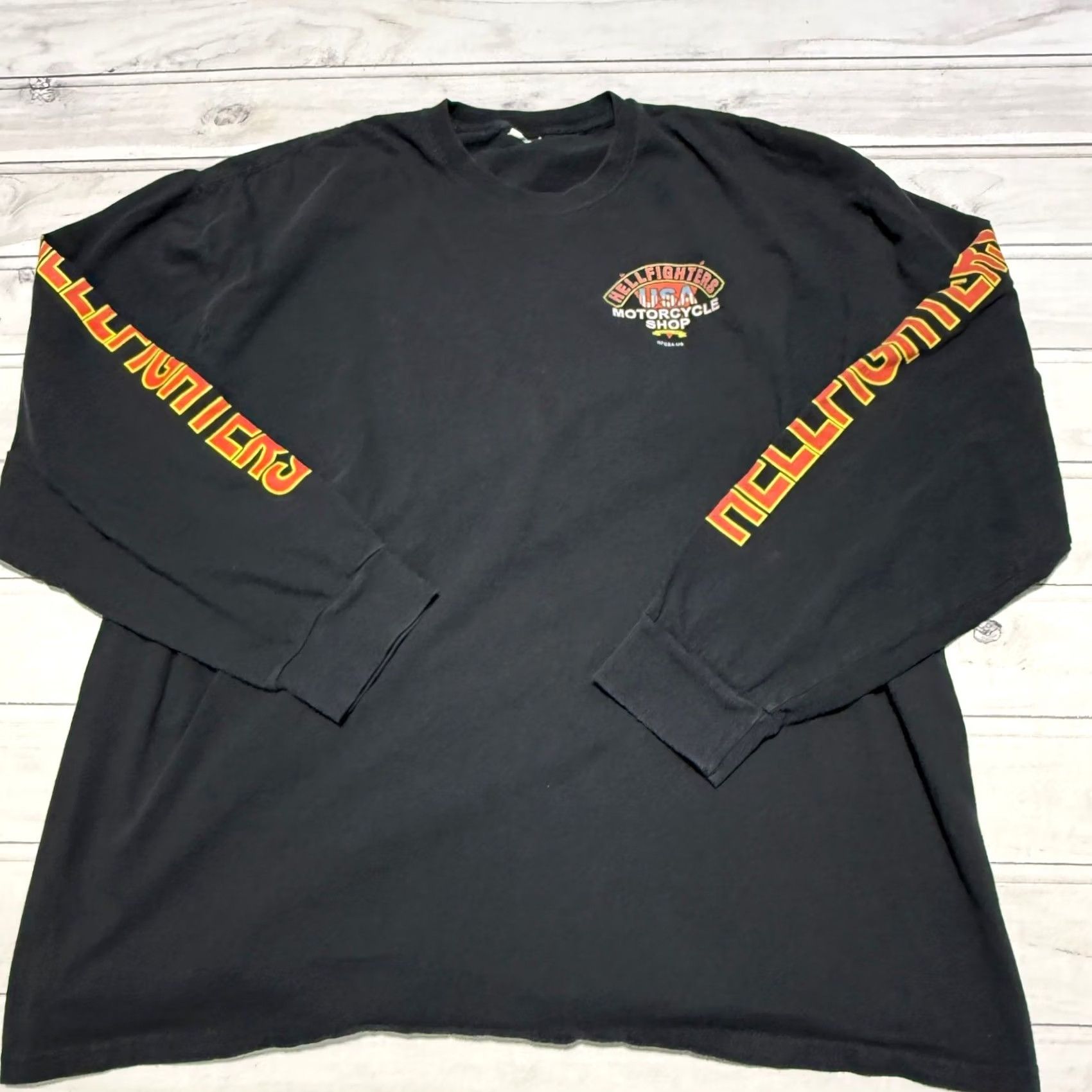 Vintage Hellfighters Shirt Long Sleeve Mens XL Black Graphic Print Biker USA Double-Sided Crew Neck Shirt Size US XL / EU 56 / 4 - 4 Thumbnail