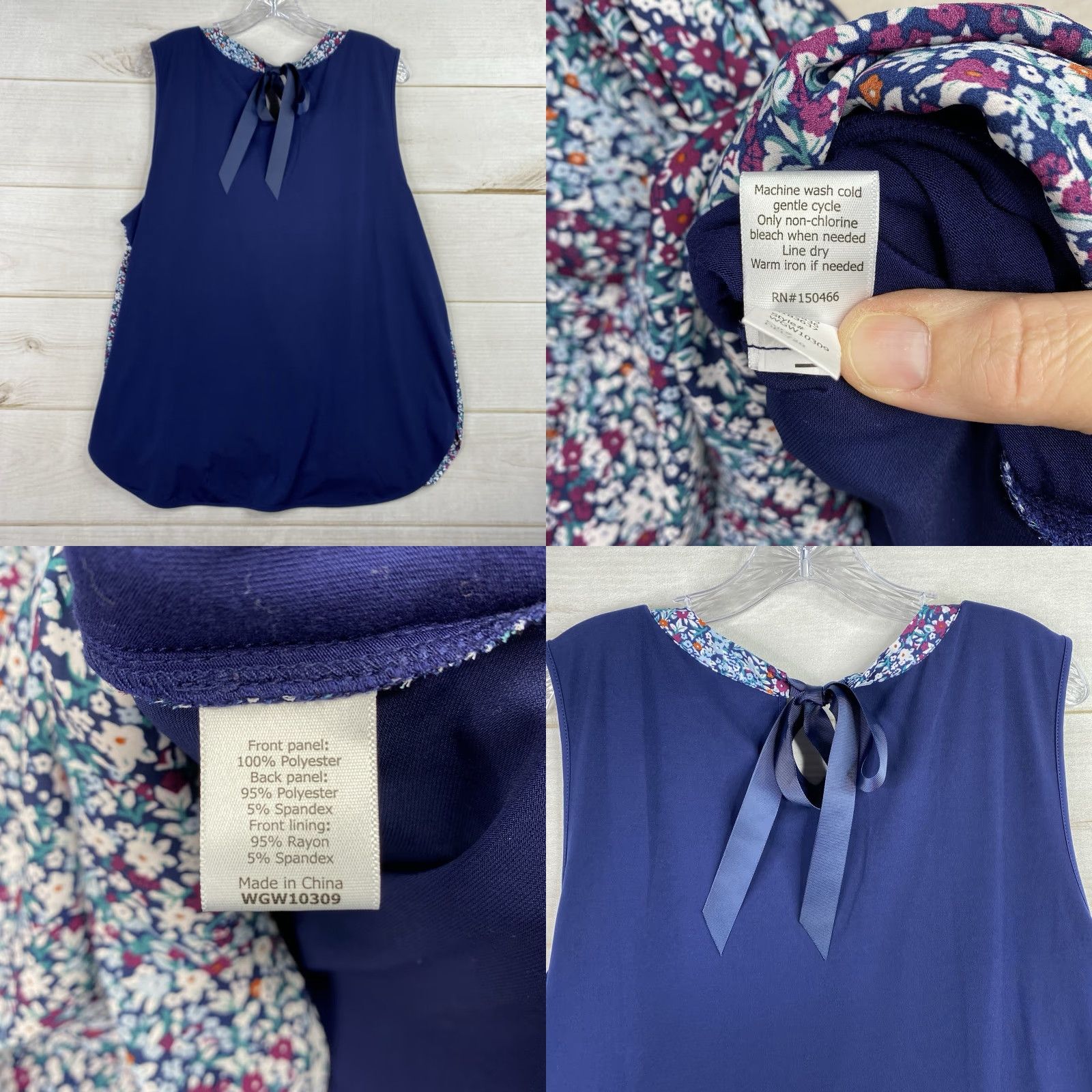 Vintage VINTAGE 41 Hawthorn Blouse Women's 2XL Blue Floral Boho Sleeveless V-Neck Stretch Keyhole Blouse Size XXL / US 16-18 / IT 52-54 - 8 Thumbnail