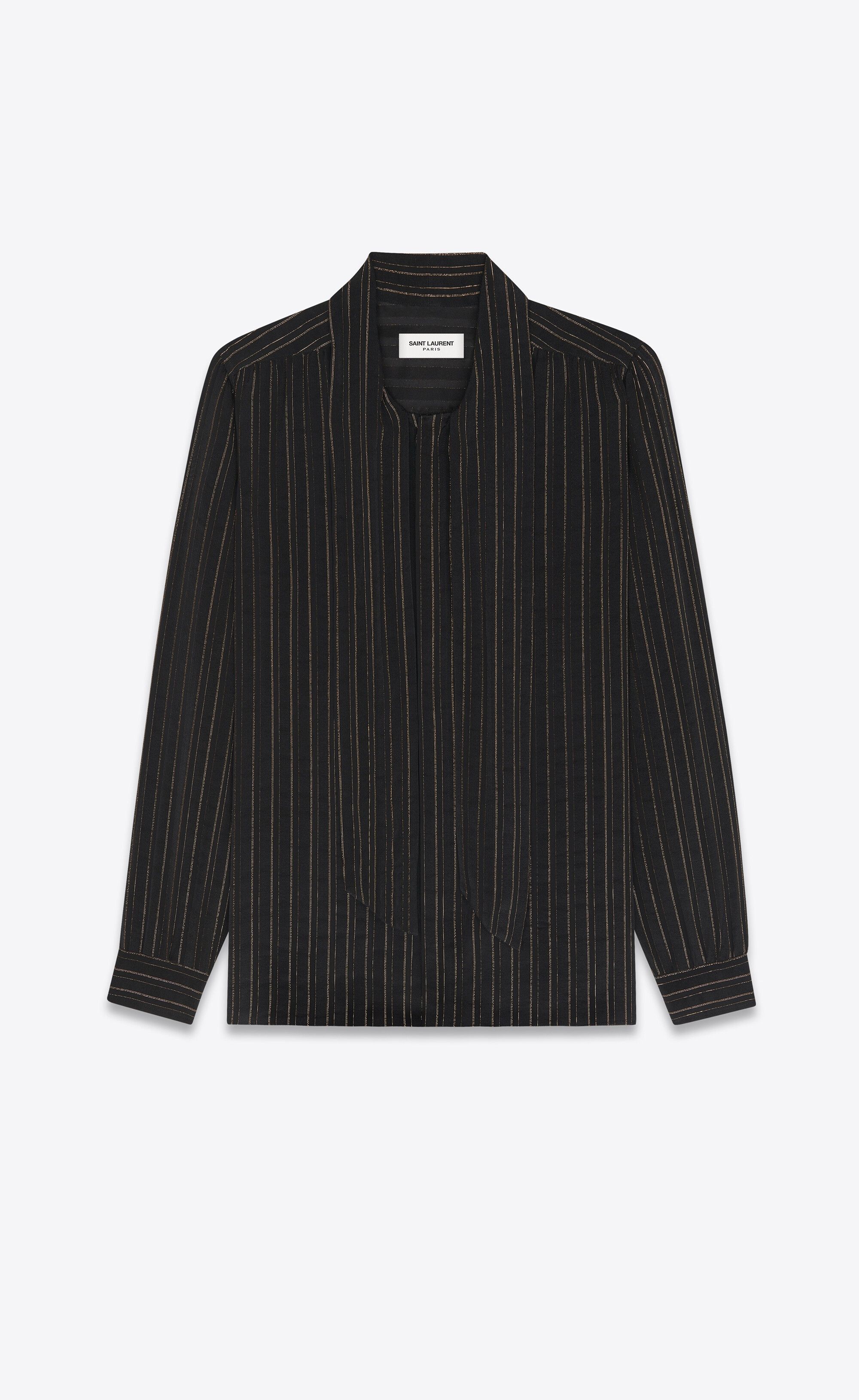 Saint Laurent Paris o1bcso1str0924 Lavalliere-Neck Shirt in Black Size US XXS / EU 40 - 1 Thumbnail
