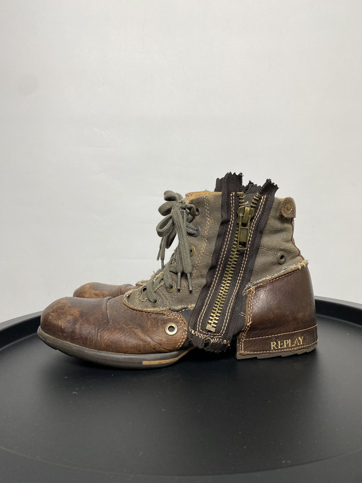 Replay × Vintage Replay Double Zip Distress Leather Boots As98 LGB Rick Vibe Size US 8 / EU 41 - 10 Thumbnail