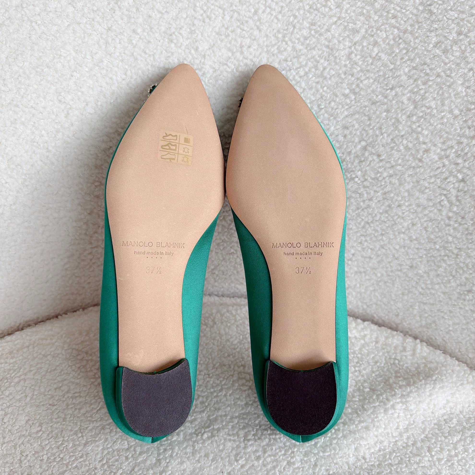 Manolo Blahnik Manolo Blahnik Green Satin Crystal Buckle Flats 37.5 Size US 7 / IT 37 - 7 Thumbnail