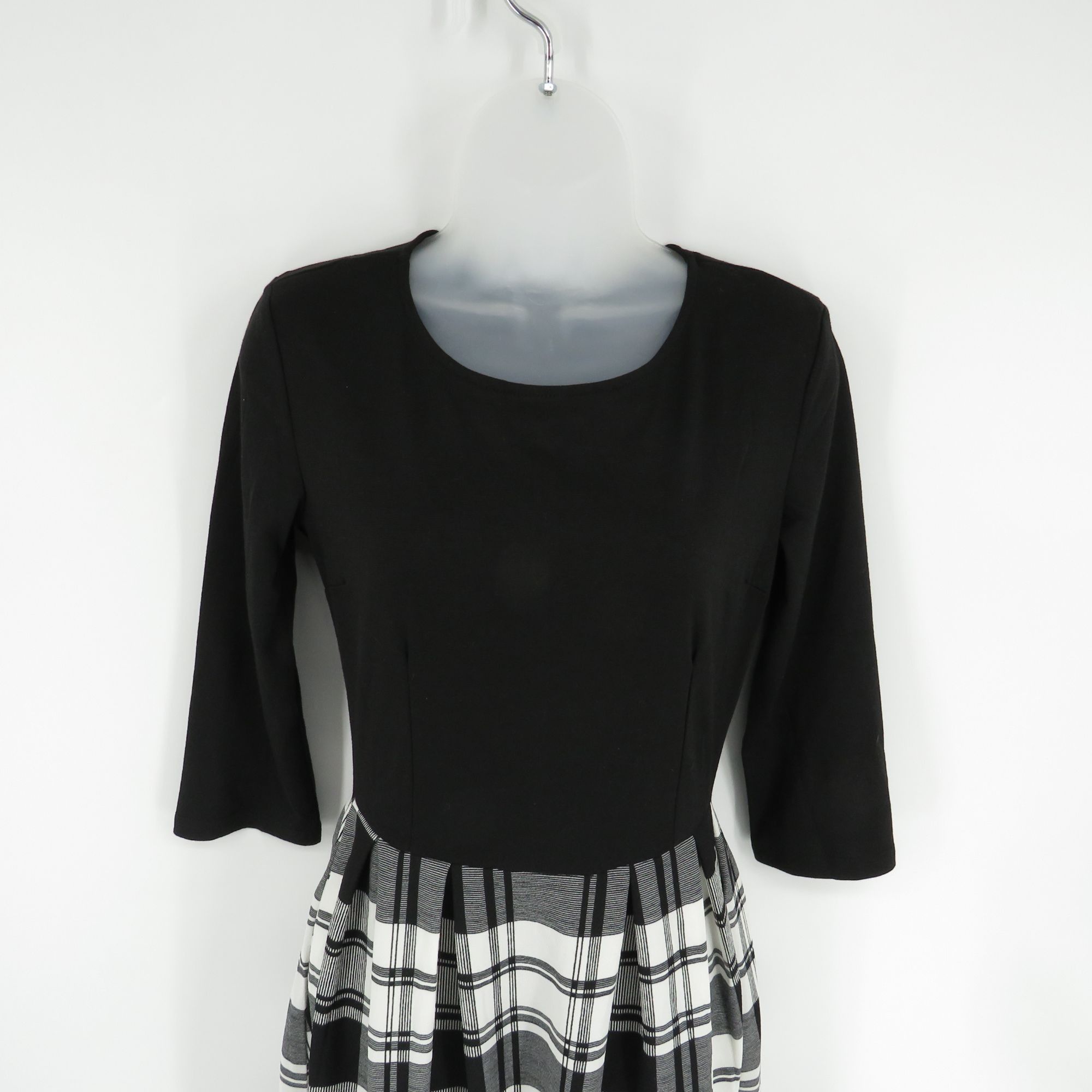 Other Oxiuly Women's Black & White Plaid Dress 3/4 Sleeves Small N Size S / US 4 / IT 40 - 3 Thumbnail