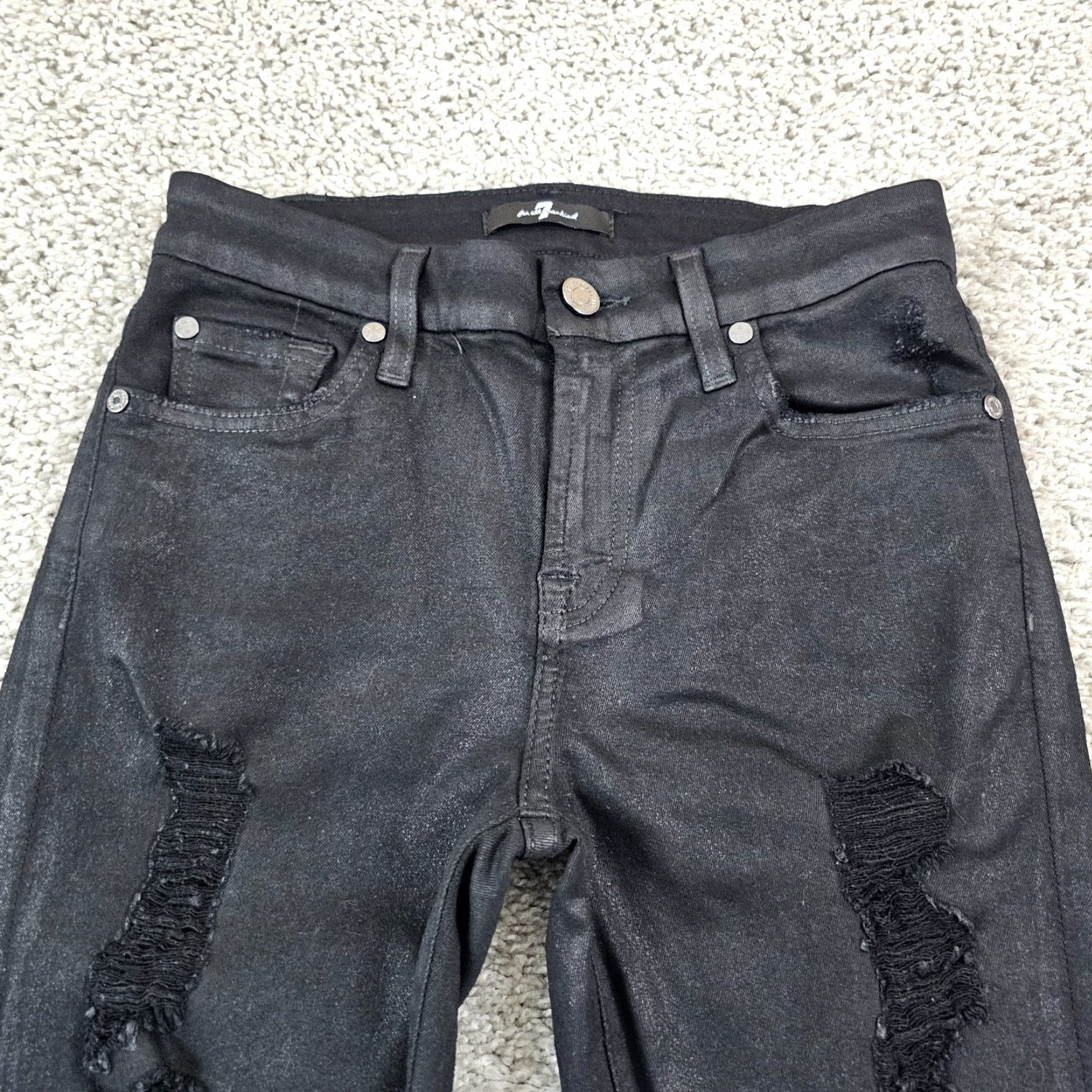 7 For All Mankind 7 For All Mankind Skinny Jeans Womens 25 Black Low Rise Distressed Stretch 25x28 Size 42" / US 20 - 2 Thumbnail