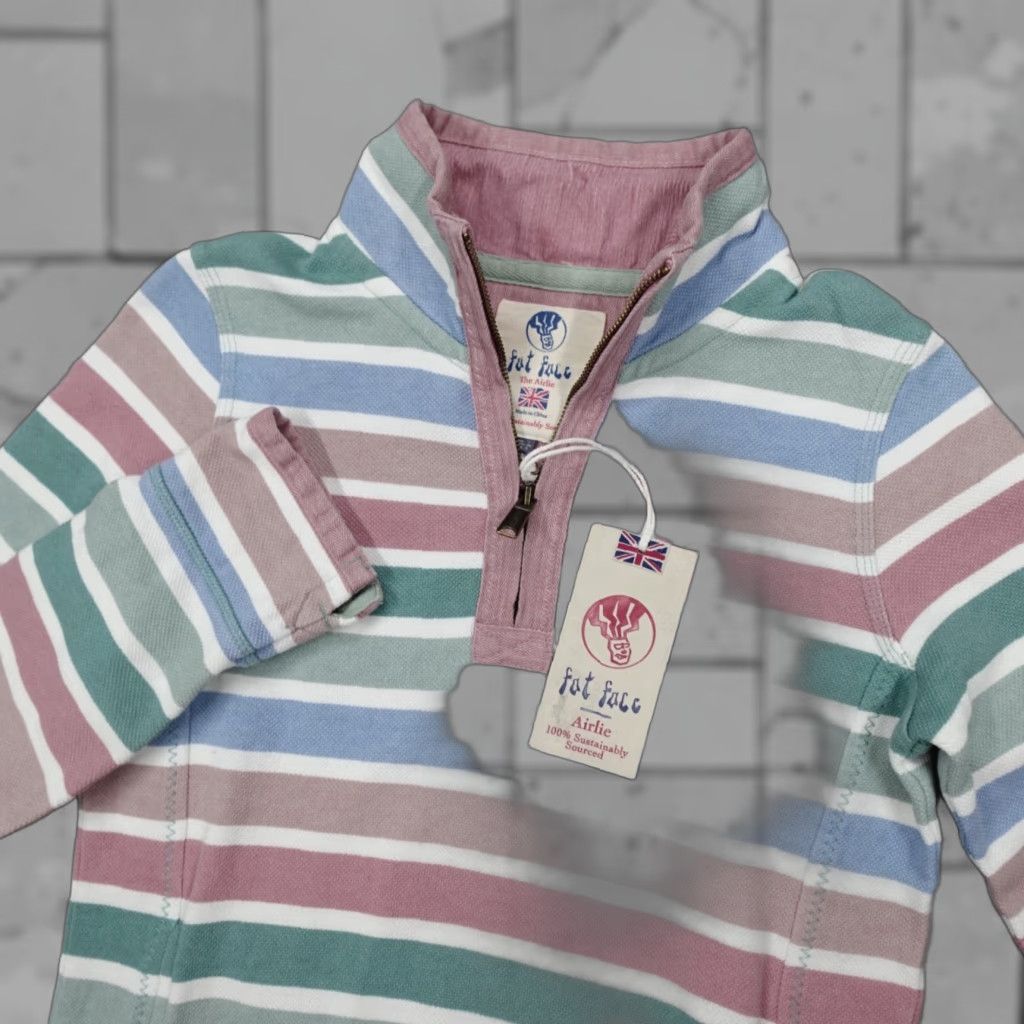FatFace Fat Face Jumper AIRLIE Rose Pink Striped 1/4 Zip 100% Cotton Collared Size 2 Size XS / US 0-2 / IT 36-38 - 1 Thumbnail
