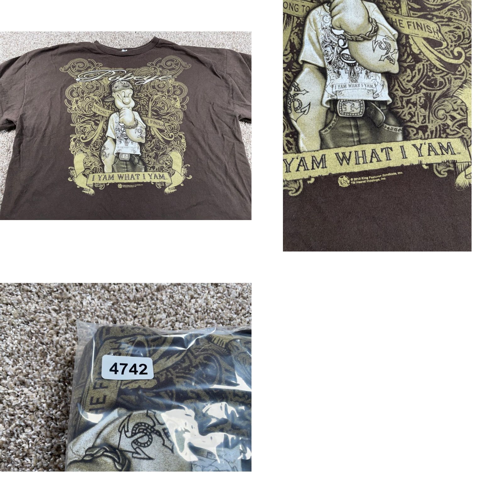 Delta VINTAGE Popeye T-Shirt 3XL Brown Graphic Print Adult Men Hip Hop 2010s Delta Shirt Size US XXL / EU 58 / 5 - 8 Thumbnail