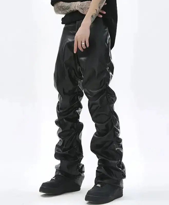 Japanese Brand × Leather Loose Ruched Casual Pu Leather Pants Streetwear Punk Rock Size US 32 / EU 48 - 3 Thumbnail