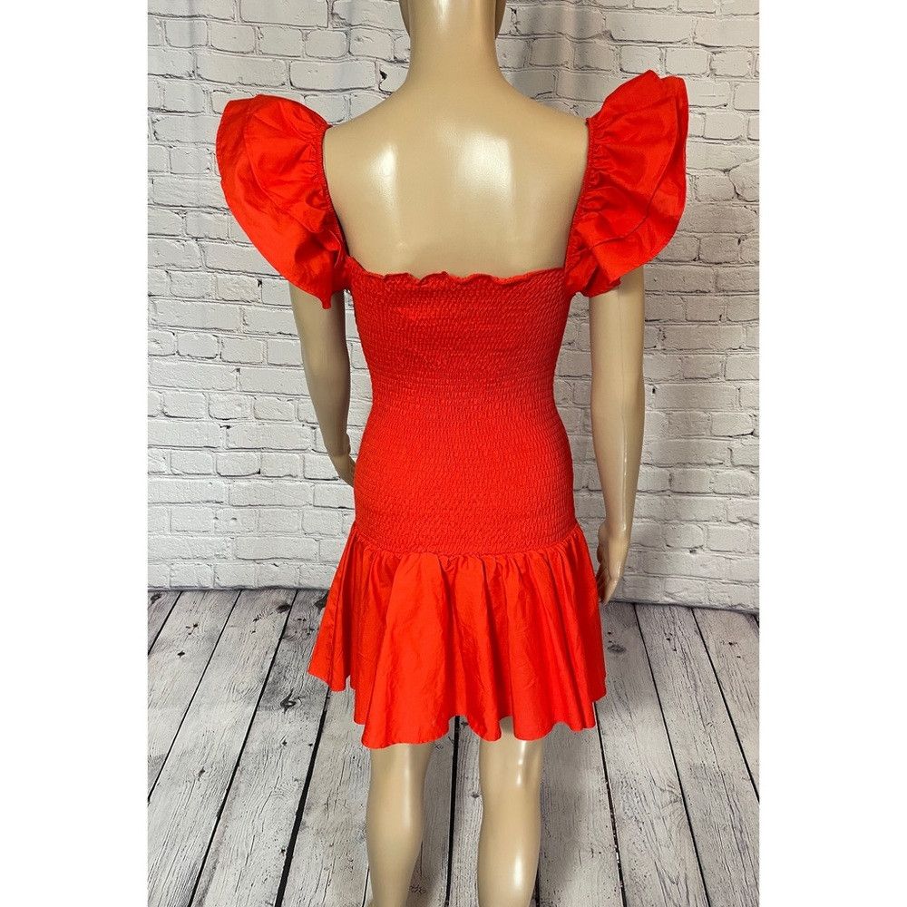 Zara NWT New Zara Red Cotton Smocked Ruffle Sleeve Mini Dress Si Size M / US 6-8 / IT 42-44 - 5 Thumbnail