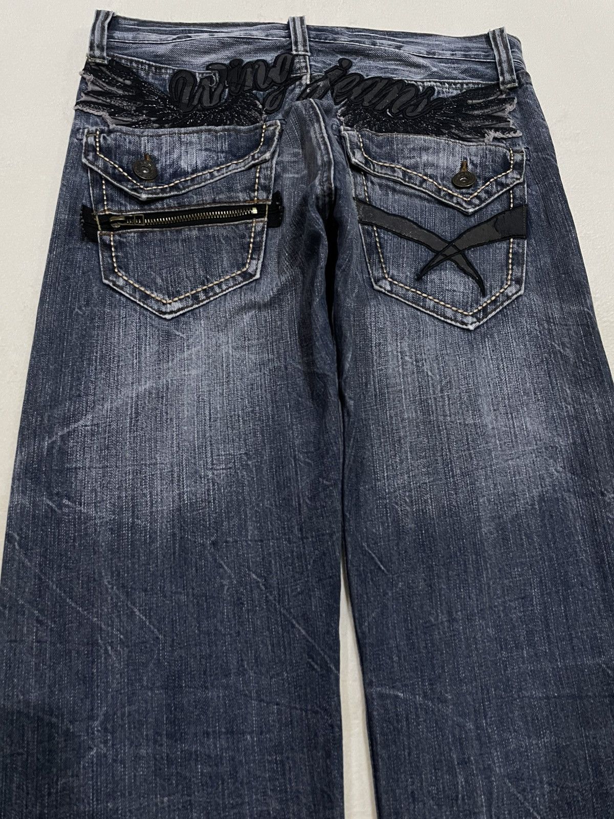 Japanese Brand Vintage Anti-Label Faded Distress Dark Blue Denim Jeans Size US 31 - 11 Thumbnail