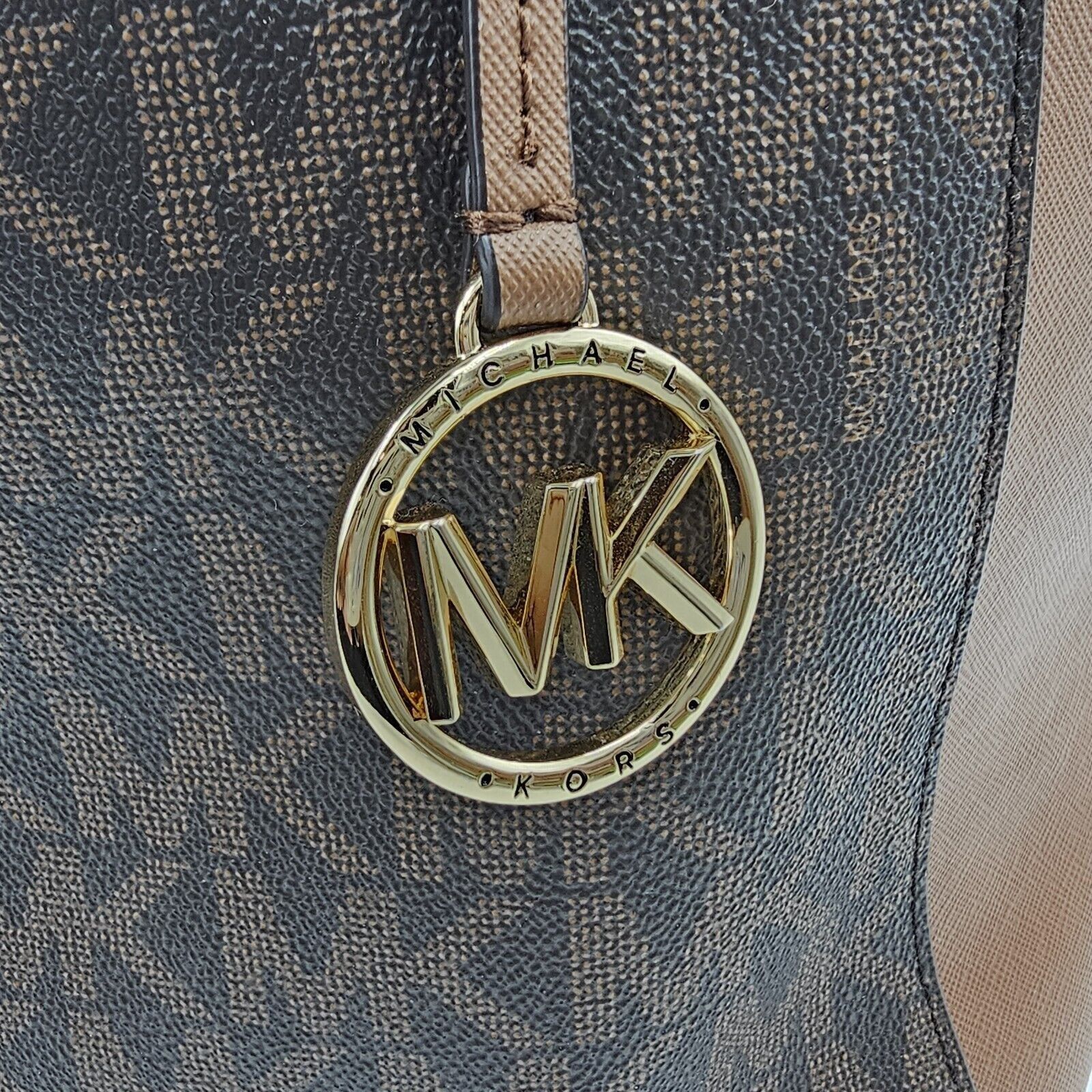 Michael Kors Michael Kors Walsh MK Logo Handbag Tote Purse Brown Tan Gold Size ONE SIZE - 7 Thumbnail