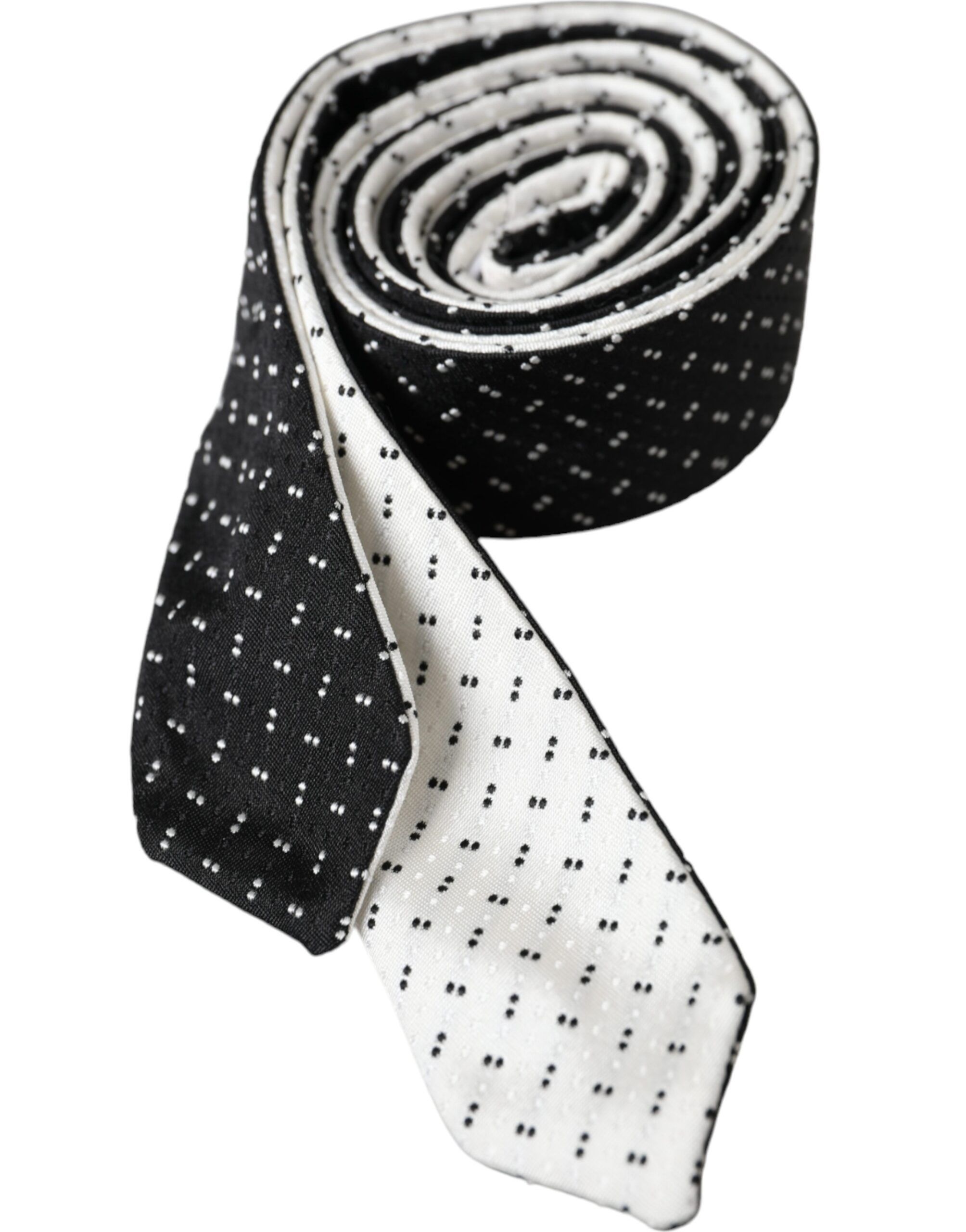 Dolce & Gabbana Black White Patterned Adjustable Men's Tie Size ONE SIZE - 1 Thumbnail