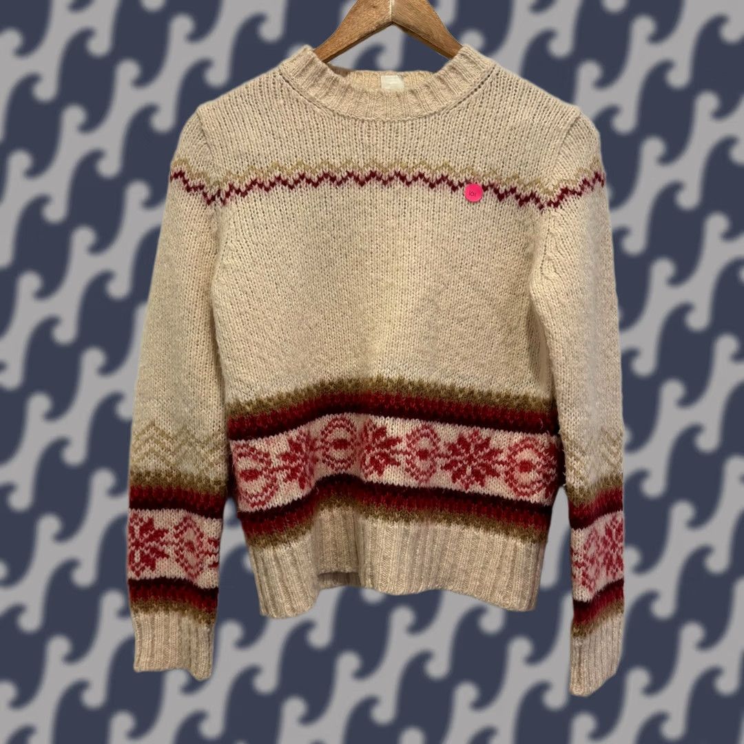 J.Crew J.Crew VTG Womens Wool Mohair Blend Fair Isle Crewneck Sweater Cream Red Medium Size M / US 6-8 / IT 42-44 - 1 Thumbnail