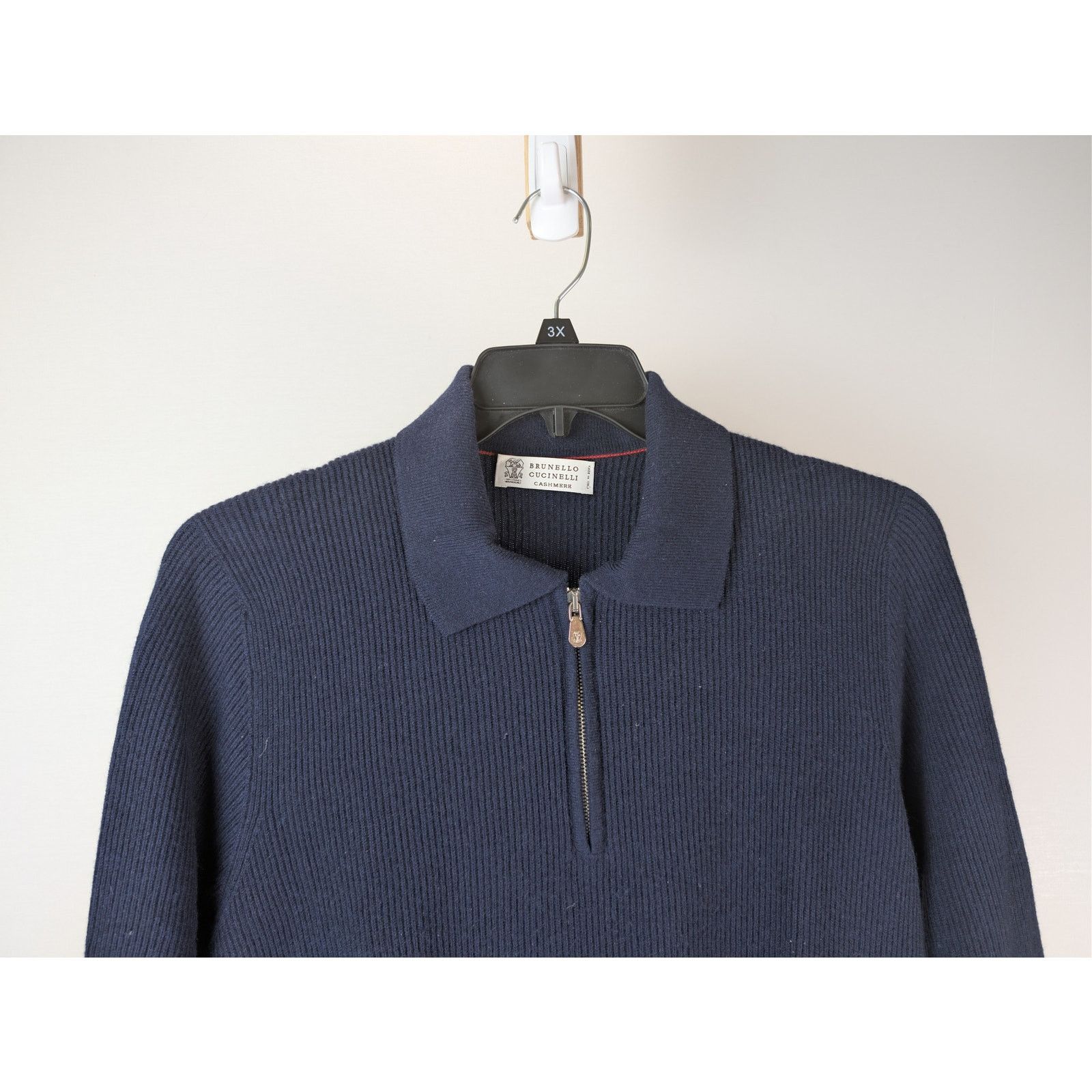 Brunello Cucinelli o1rshd1 CC20 Men's Ribbed Cashmere Zip Polo Sweater in Navy Size US M / EU 48-50 / 2 - 3 Thumbnail