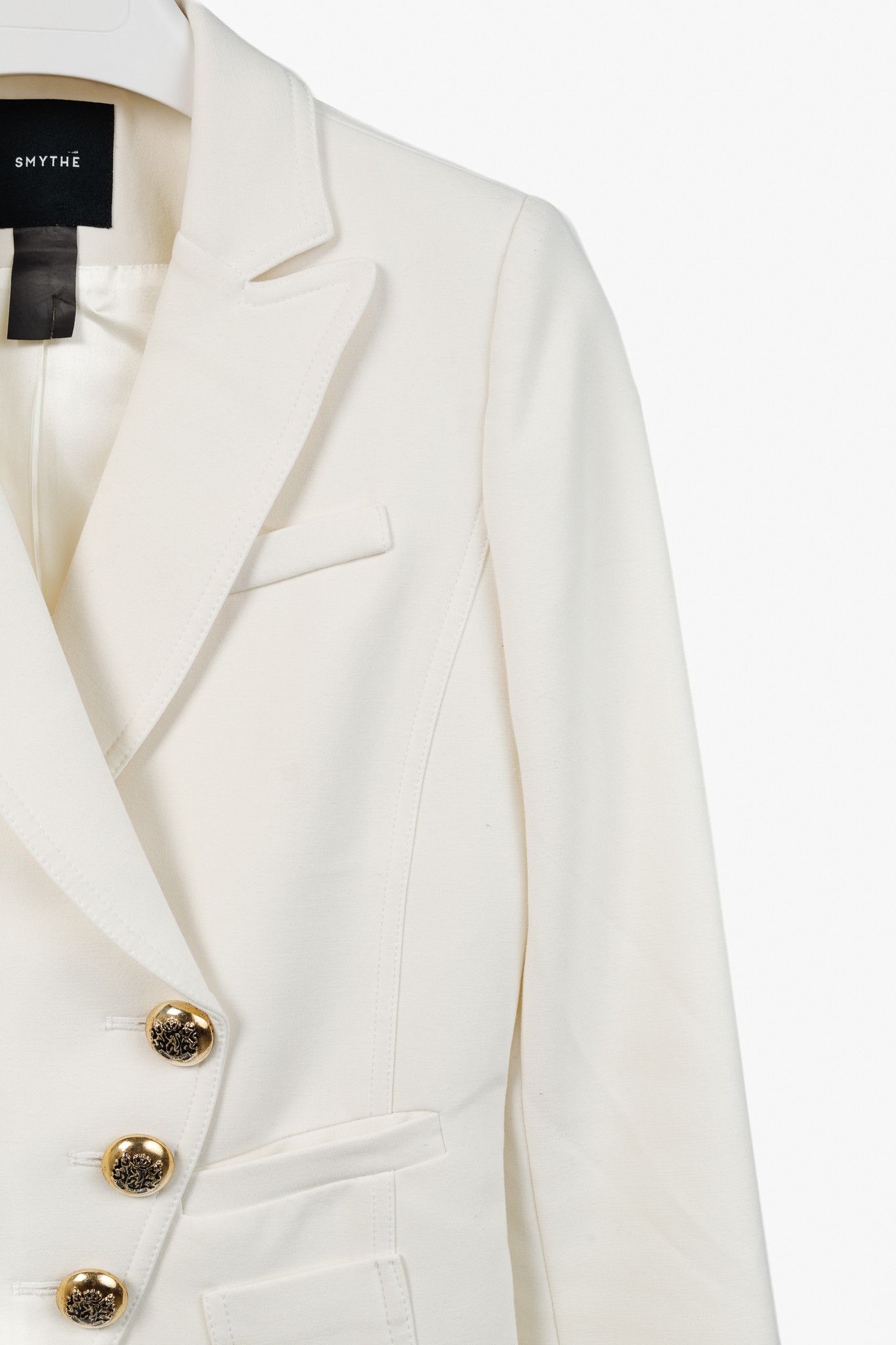 SMYTHE Smythe White Ponte 3-Button Wrap Blazer Size M / US 6-8 / IT 42-44 - 5 Thumbnail