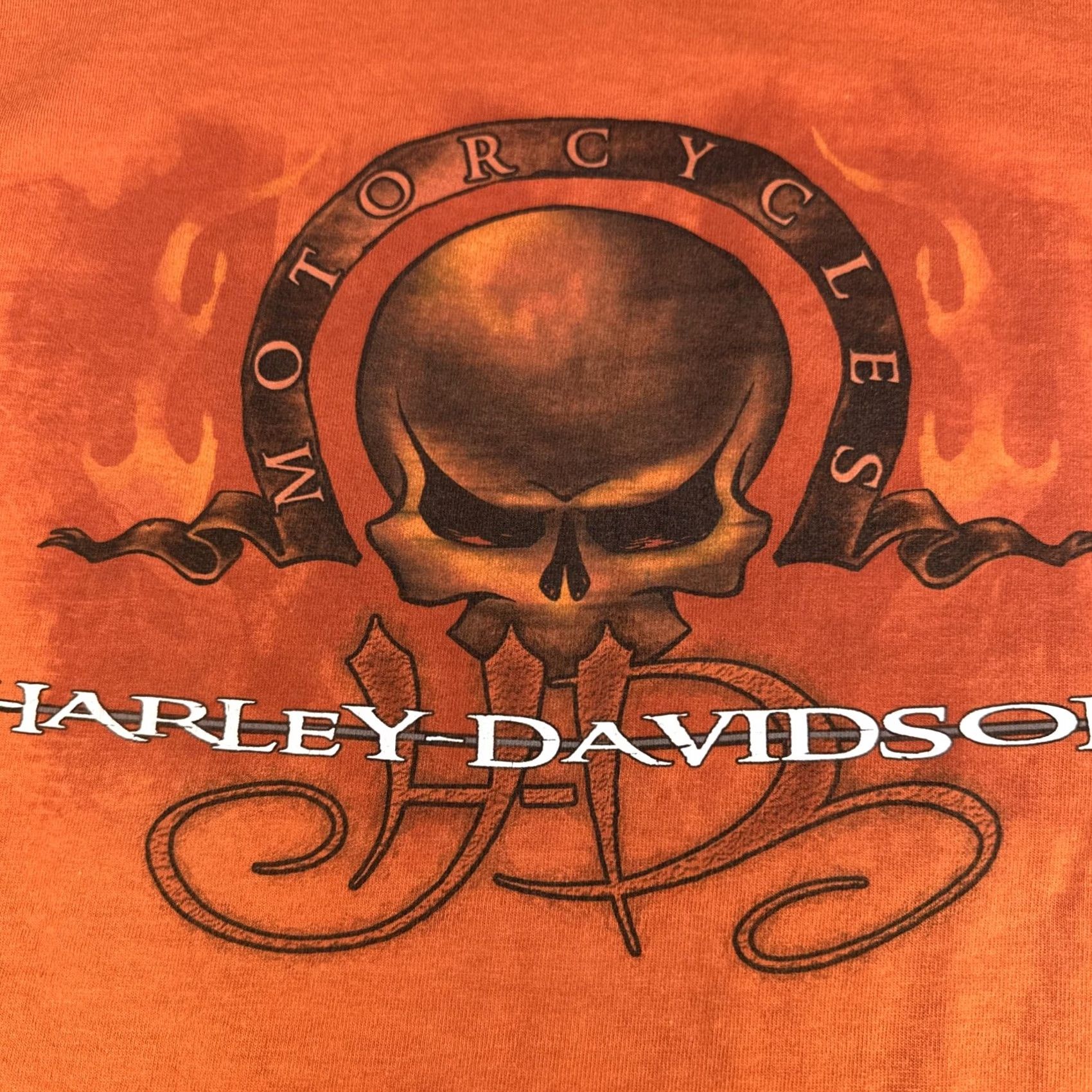 Harley Davidson VINTAGE Harley-Davidson Flame Skull Sleeveless Shirt 2XL Made in USA Orange Mens Shirt XS? Size US XXL / EU 58 / 5 - 4 Thumbnail