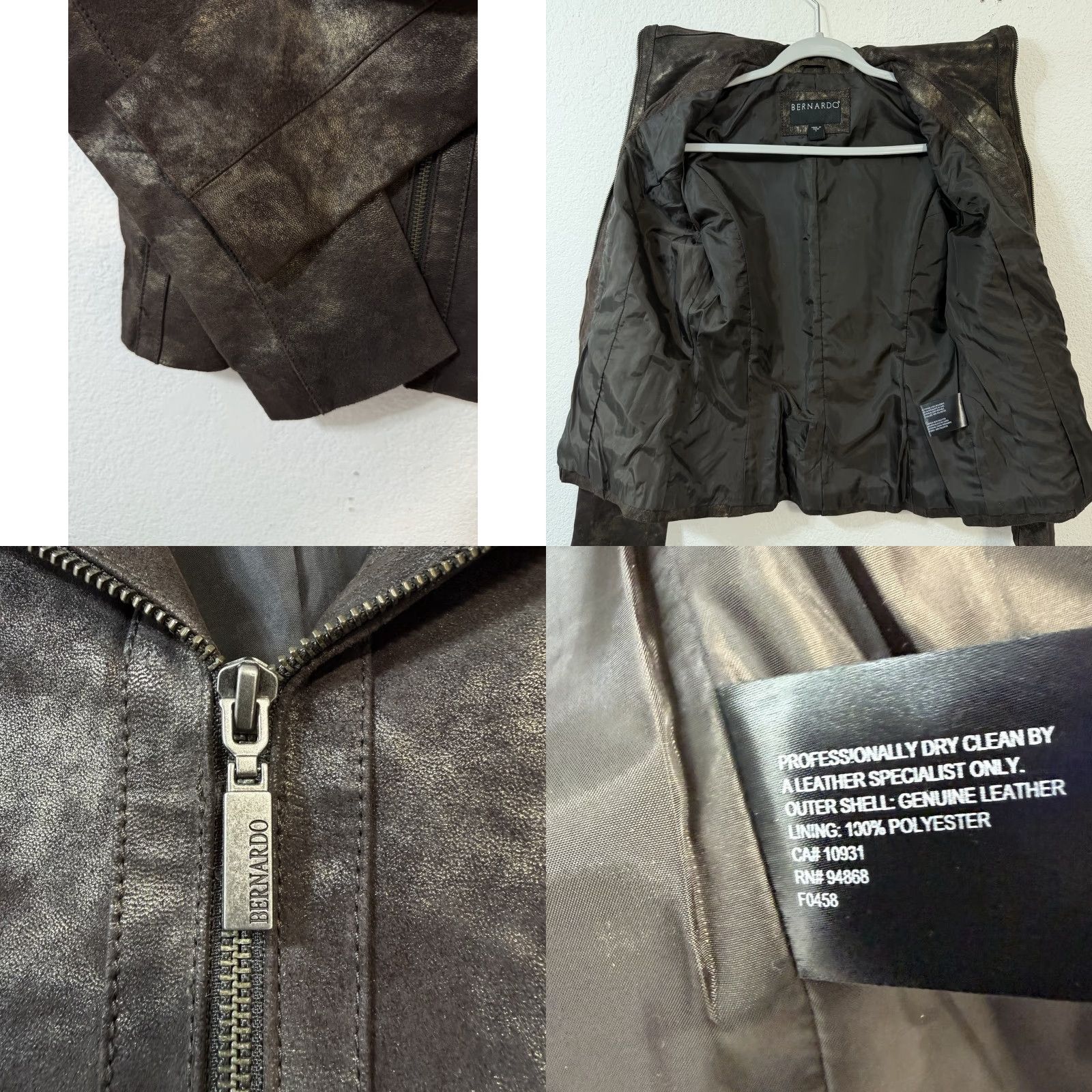 Vintage Bernardo Leather Jacket Brown Gold Women's Size S Motorcycle Zip Up Collared Jacket Size S / US 4 / IT 40 - 8 Thumbnail