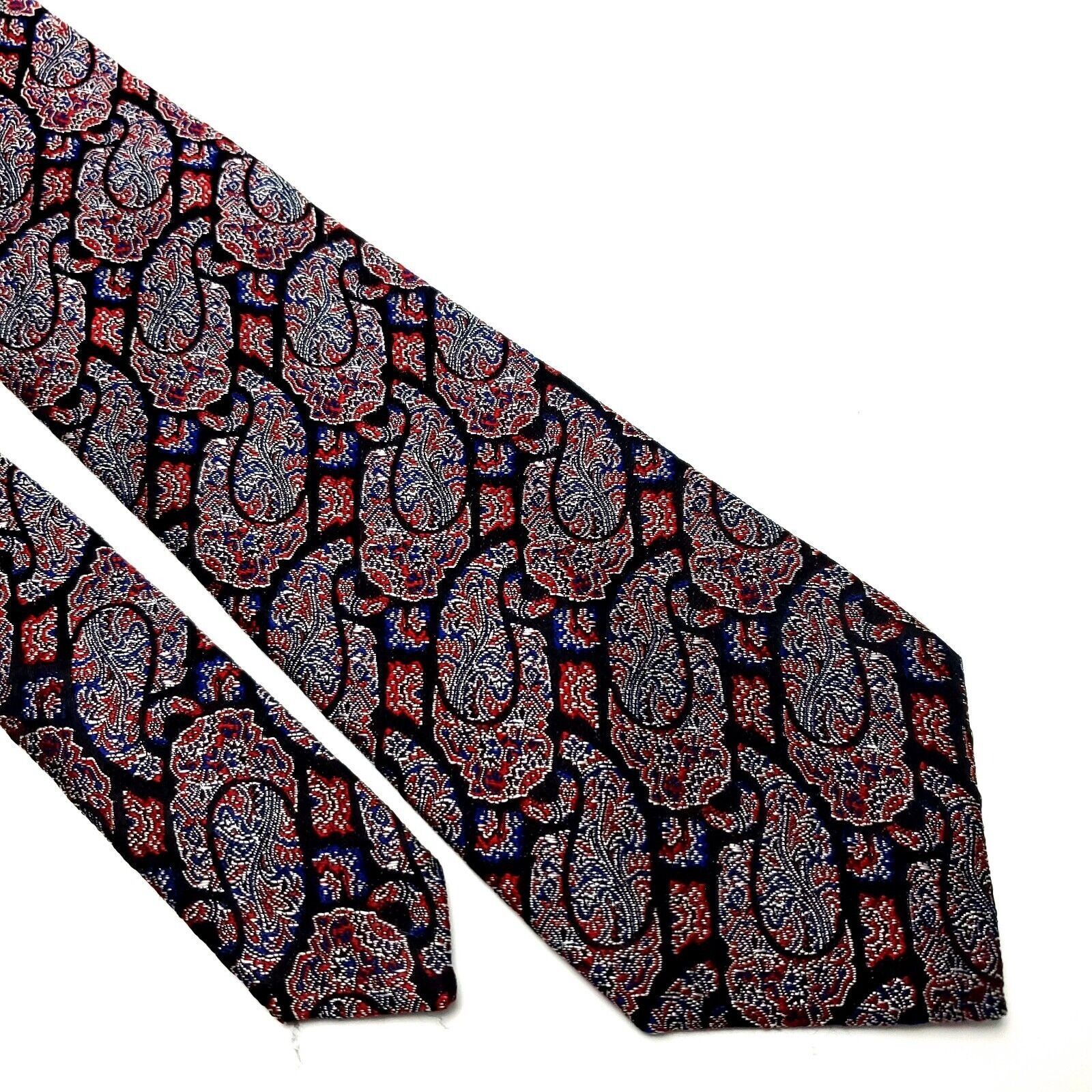 Designer Cesarani Silk Tie Black Red Paisley Woven Size ONE SIZE - 1 Thumbnail
