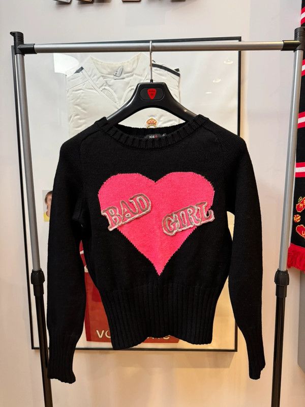 Iceberg × Vintage Vintage Iceberg Bad Girl Heart Pink Black Sweater L Size L / US 10 / IT 46 - 1 Thumbnail