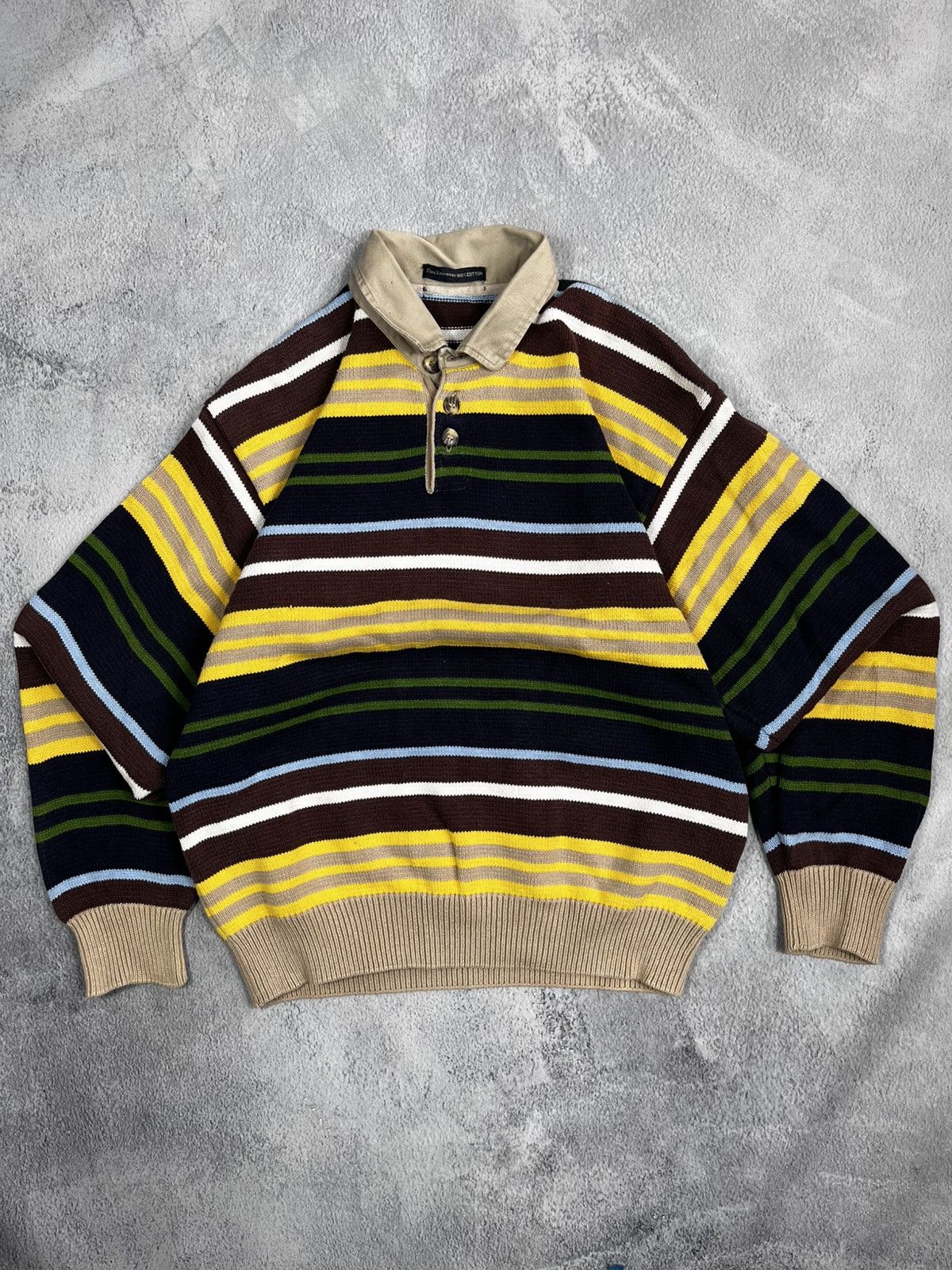 Japanese Brand × Vintage Vintage Y2K striped knitted 1/4 polo rugby sweater S Size US S / EU 44-46 / 1 - 3 Thumbnail