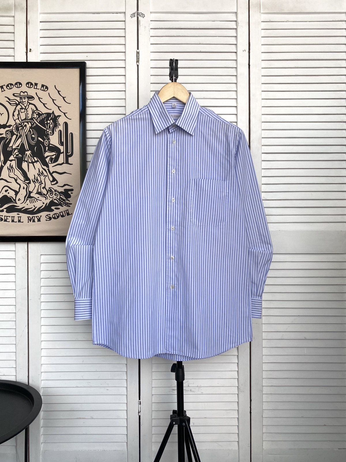 Vintage Vintage Basic Striped Button Up Shirt Hard Cotton Preppy Size US S / EU 44-46 / 1 - 1 Thumbnail