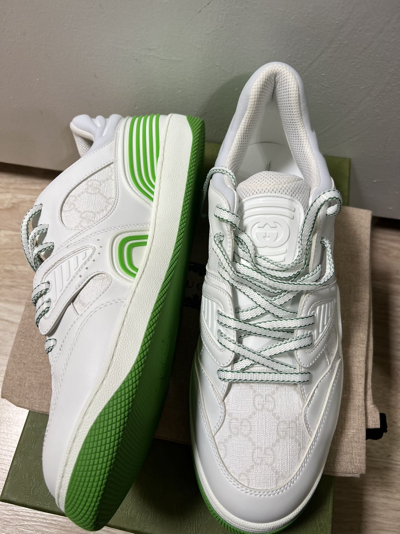 Gucci MEN Gucci Basket Low White Demetra Green Size US 13 / EU 46 - 4 Thumbnail