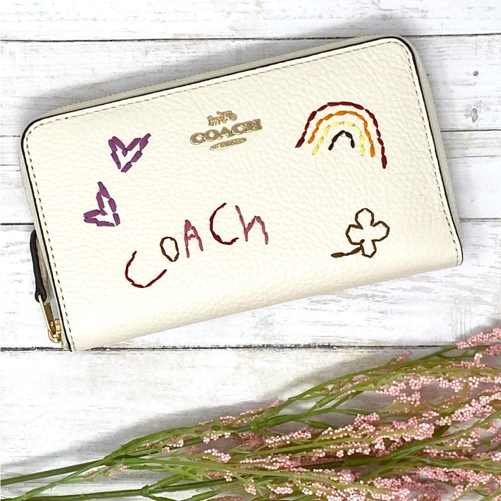 Coach Coach Medium Id Zip Wallet Diary Embroidery Chalk C8309 Size ONE SIZE - 1 Thumbnail
