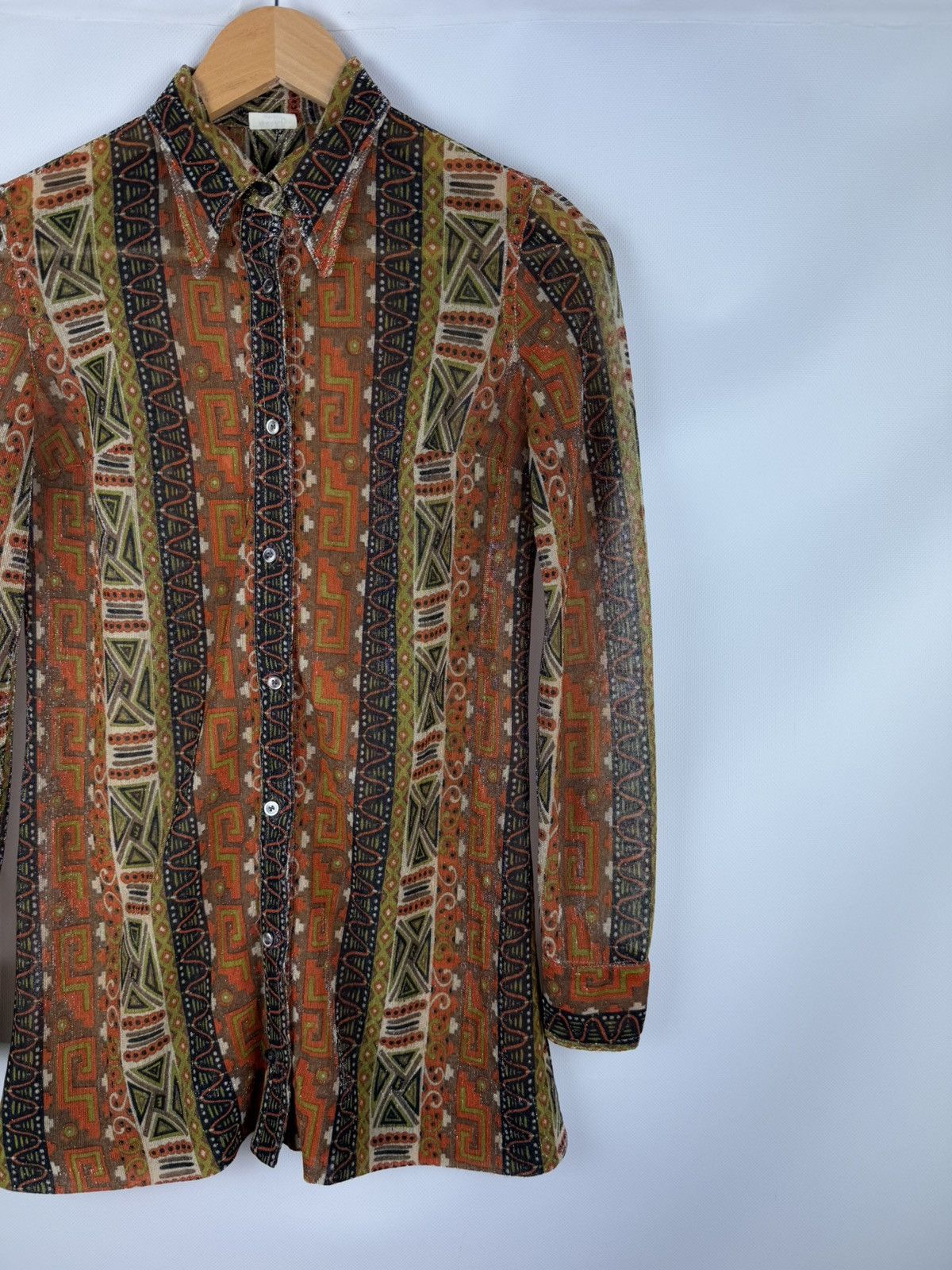 Celine Celine Vintage 70s Geometric Pattern L/S Button Up Shirt Size M / US 6-8 / IT 42-44 - 3 Thumbnail