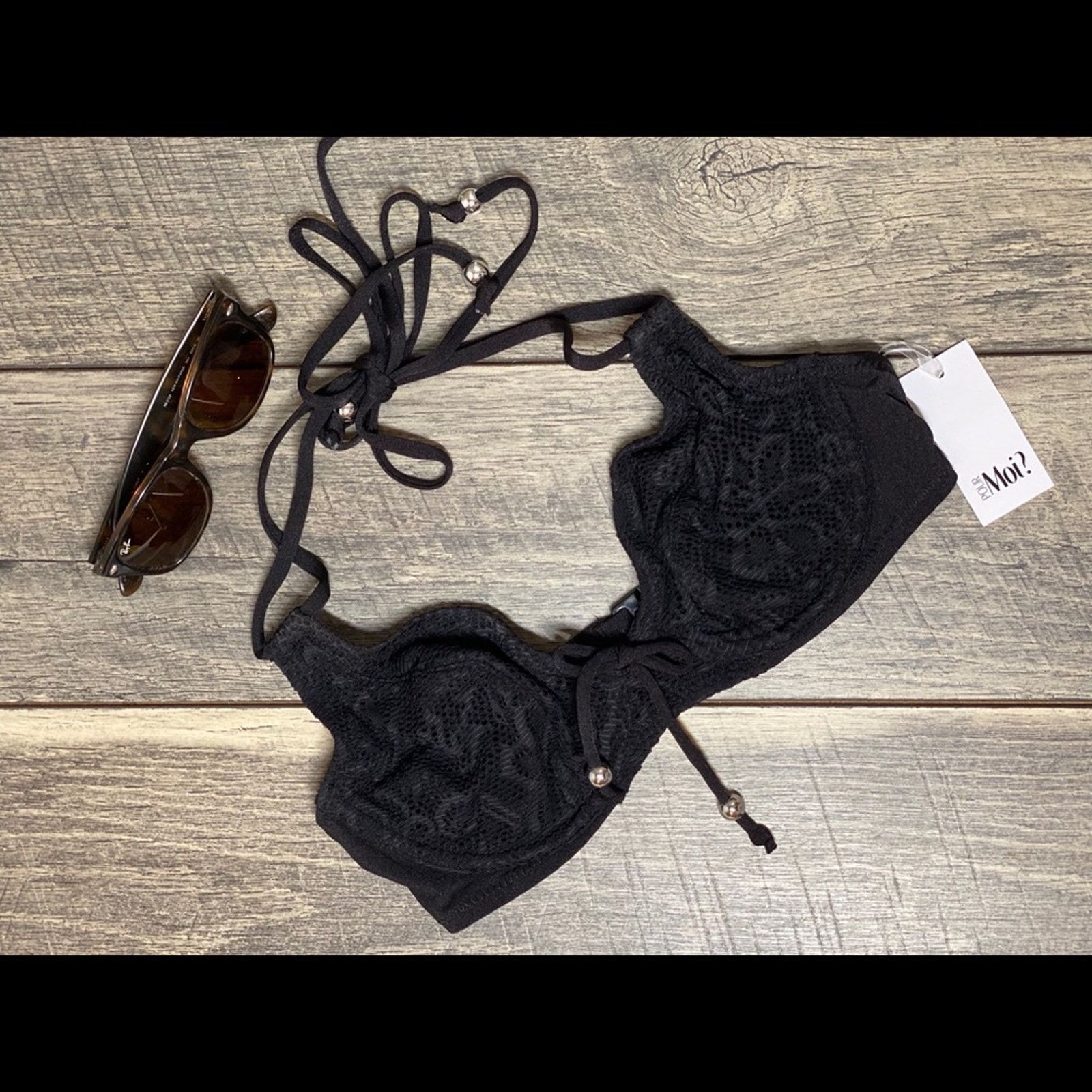 Goods Pour Moi? Black Lace Halter Bikini Top Size L / US 10 / IT 46 - 6 Thumbnail
