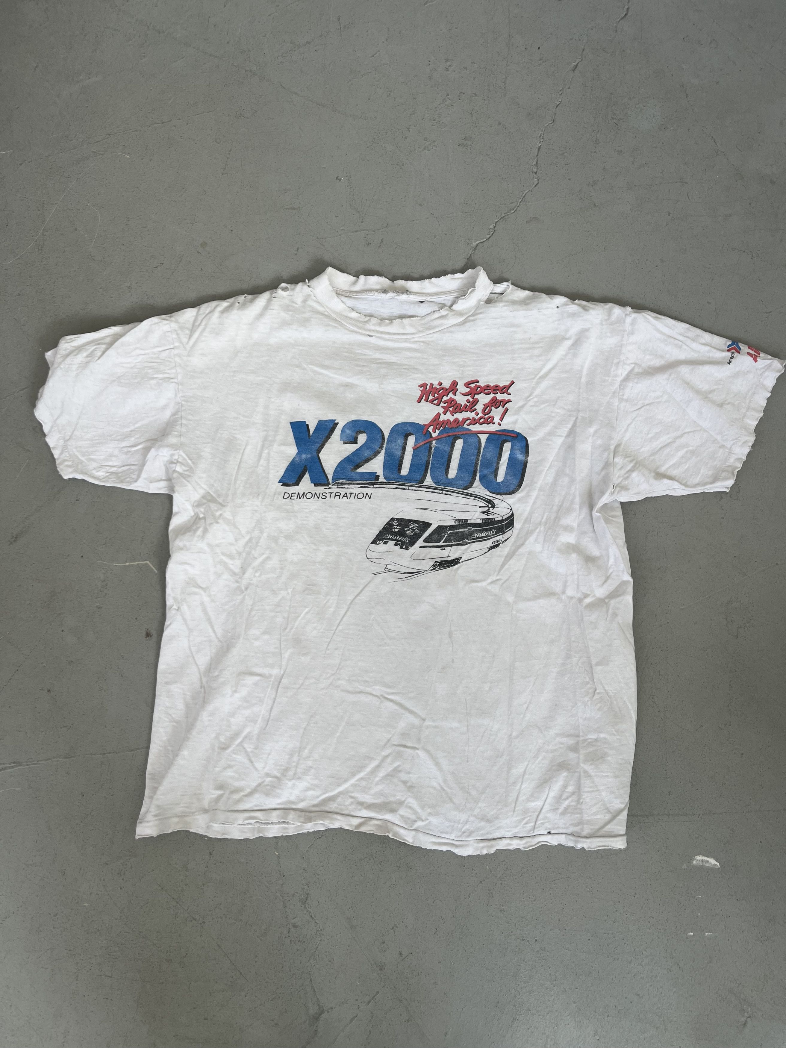 Thrashed Amtrak x2000 white tee