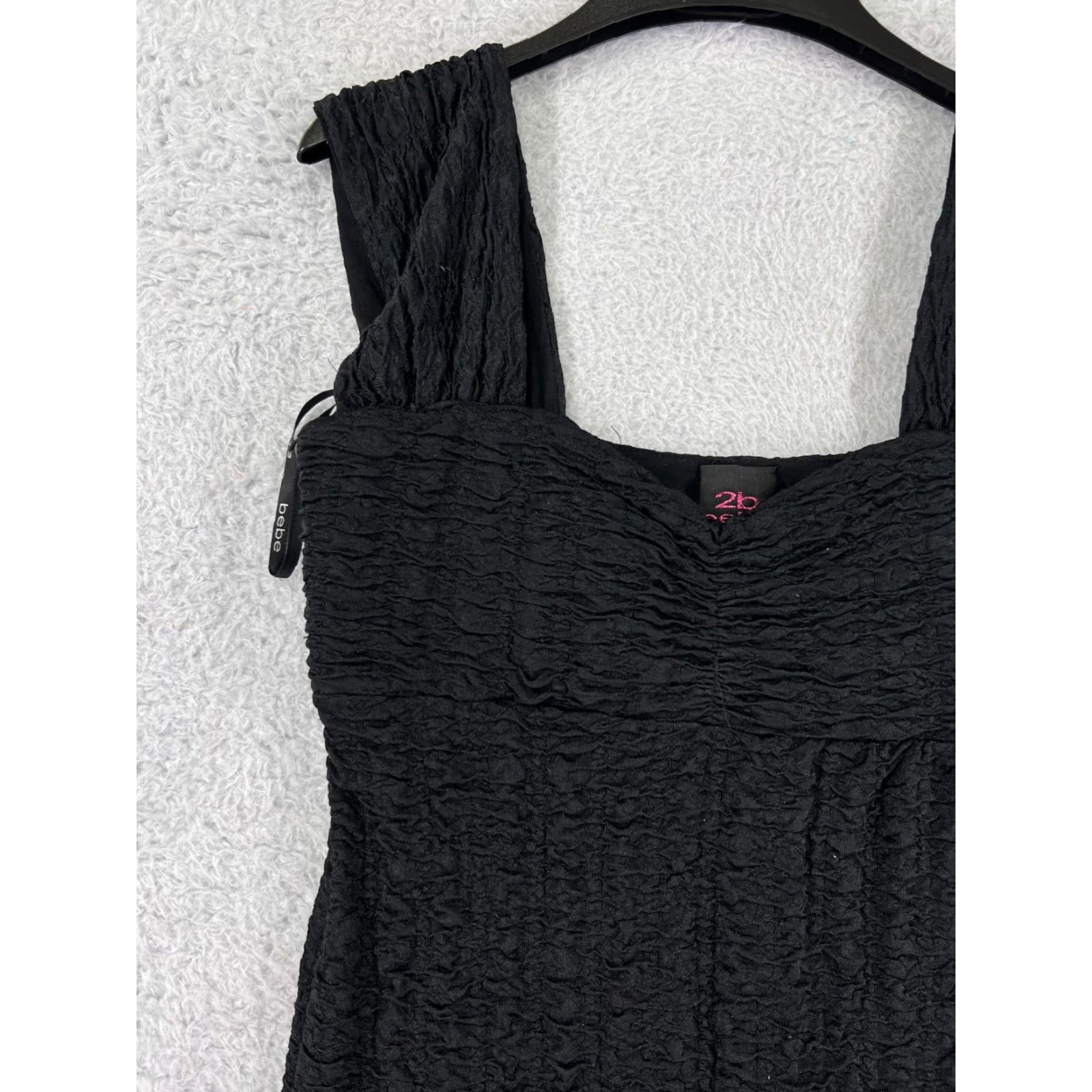 Bebe 2b bebe Dress Womens Medium Black Sheeth Ruffle Wide Strap Polyester Rayon Lined Size M / US 6-8 / IT 42-44 - 6 Thumbnail